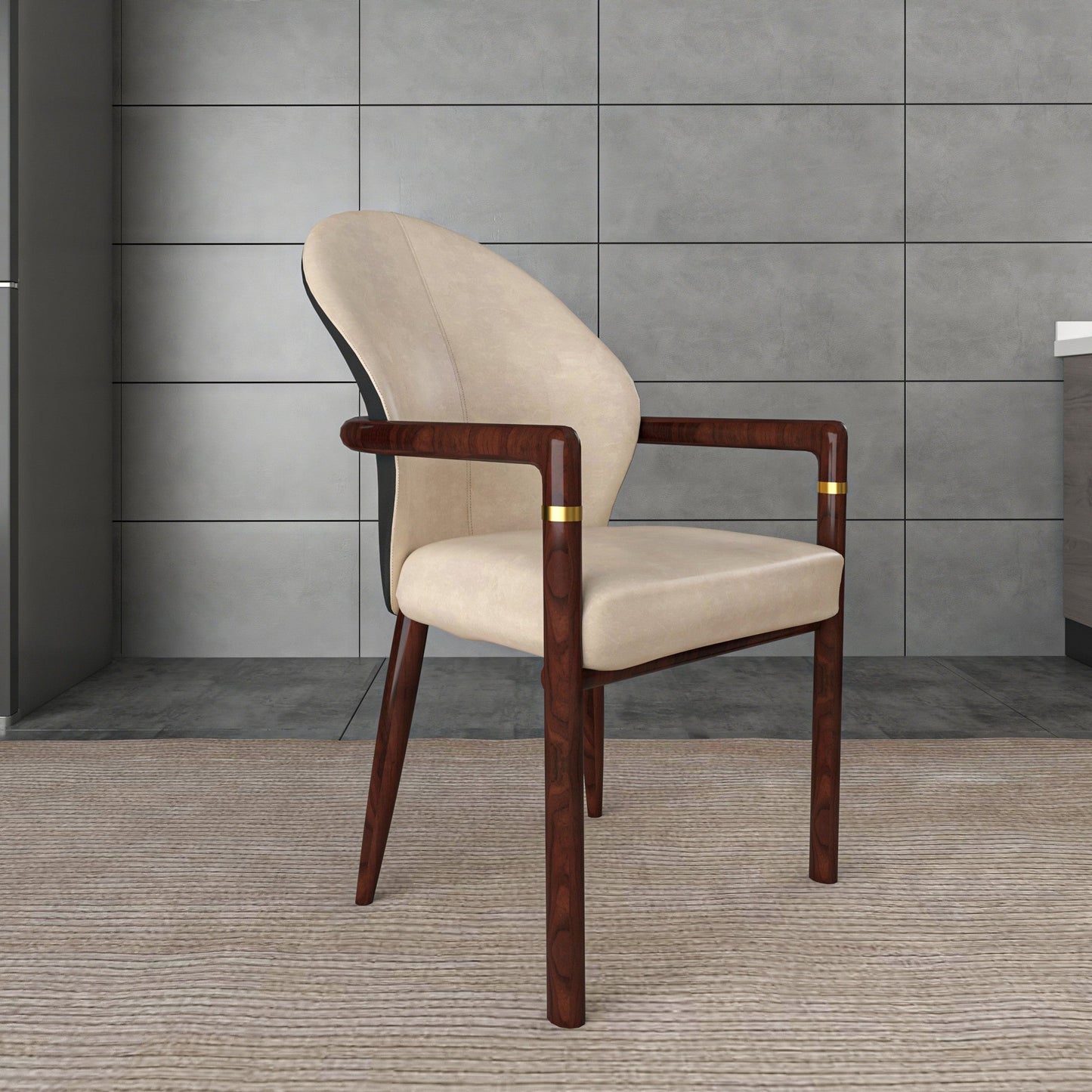Opaline Dining Chair in Velvet or Leather Upholstery with Rubberwood Frame with Gold Accents