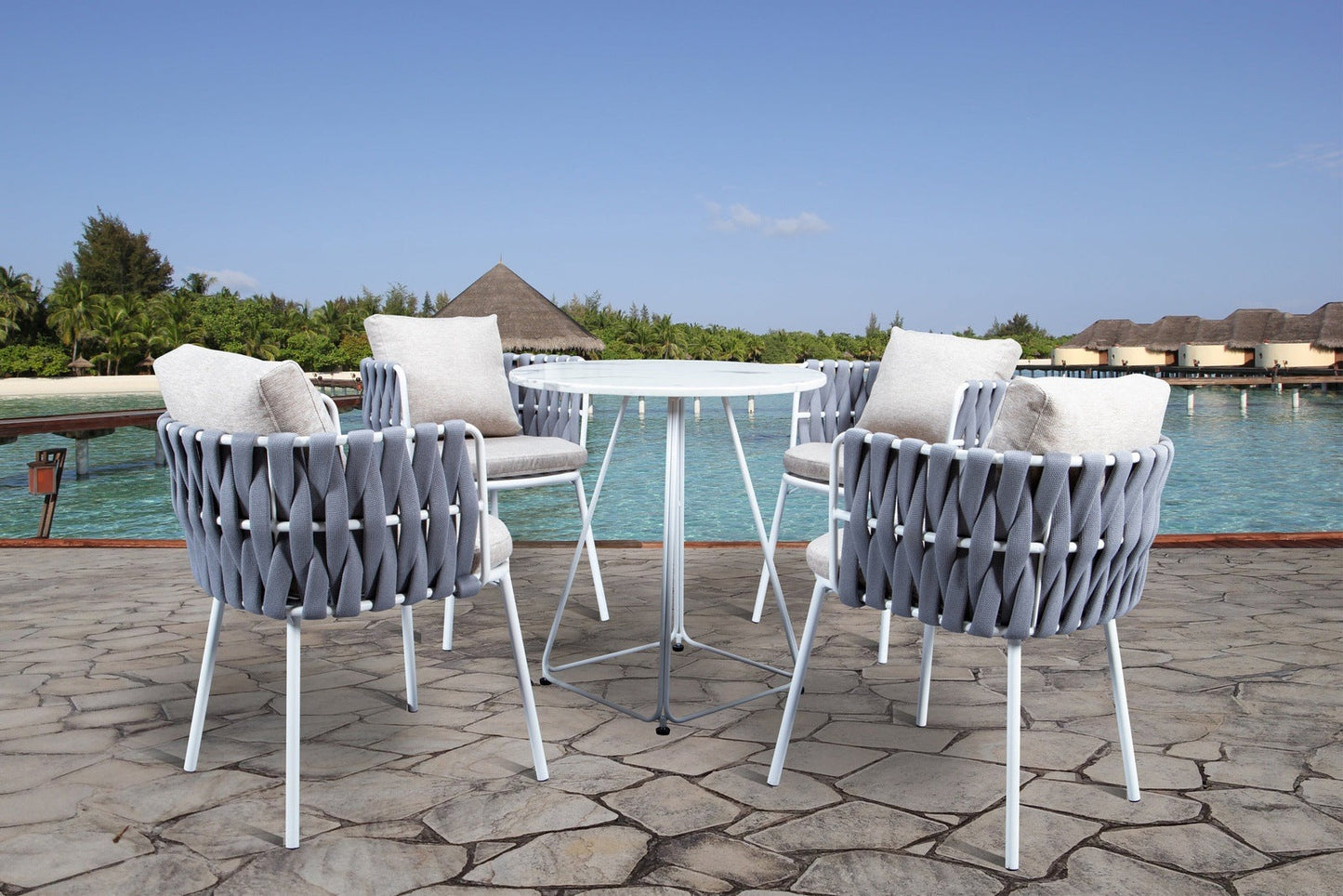 Spencer Modern Outdoor Patio Dining Chair with Rope Design and Cushions
