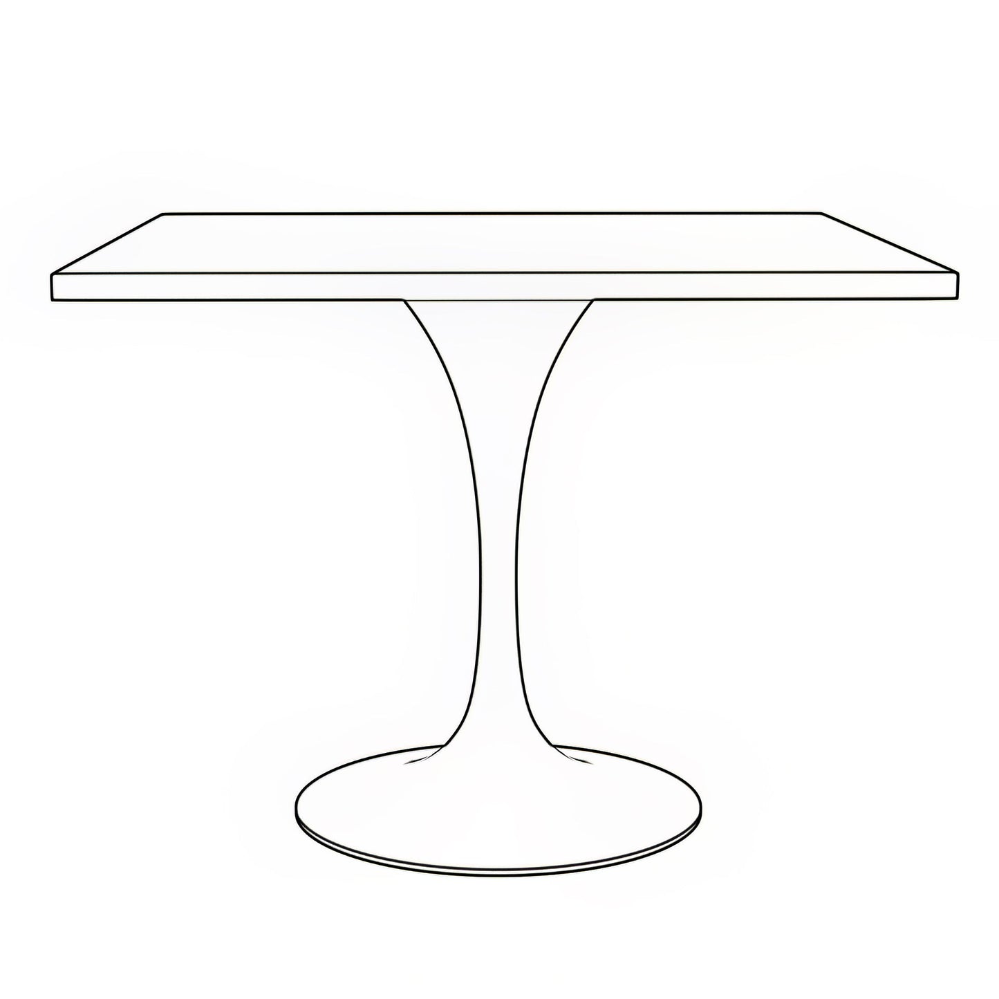 Verve Square Dining Table with a Laminated White Marbleized Tabletop and White Steel Pedestal Base
