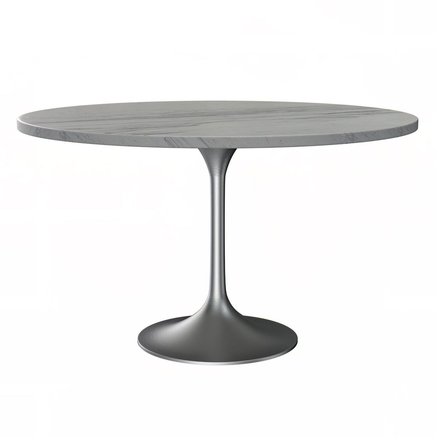 Verve Round Dining Table with MDF/Sintered Stone/Resin Tabletop in Silver Stainless Steel Pedestal Base