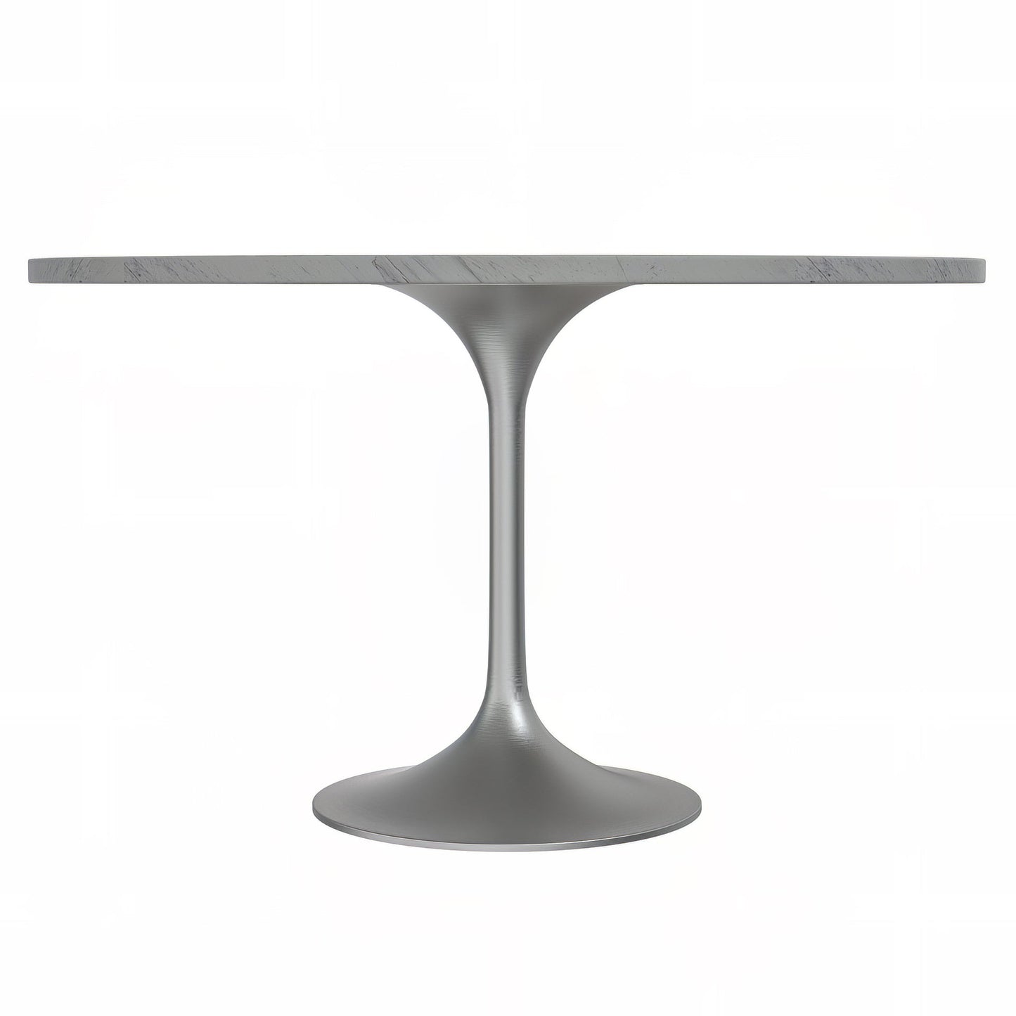 Verve Round Dining Table with MDF/Sintered Stone/Resin Tabletop in Silver Stainless Steel Pedestal Base