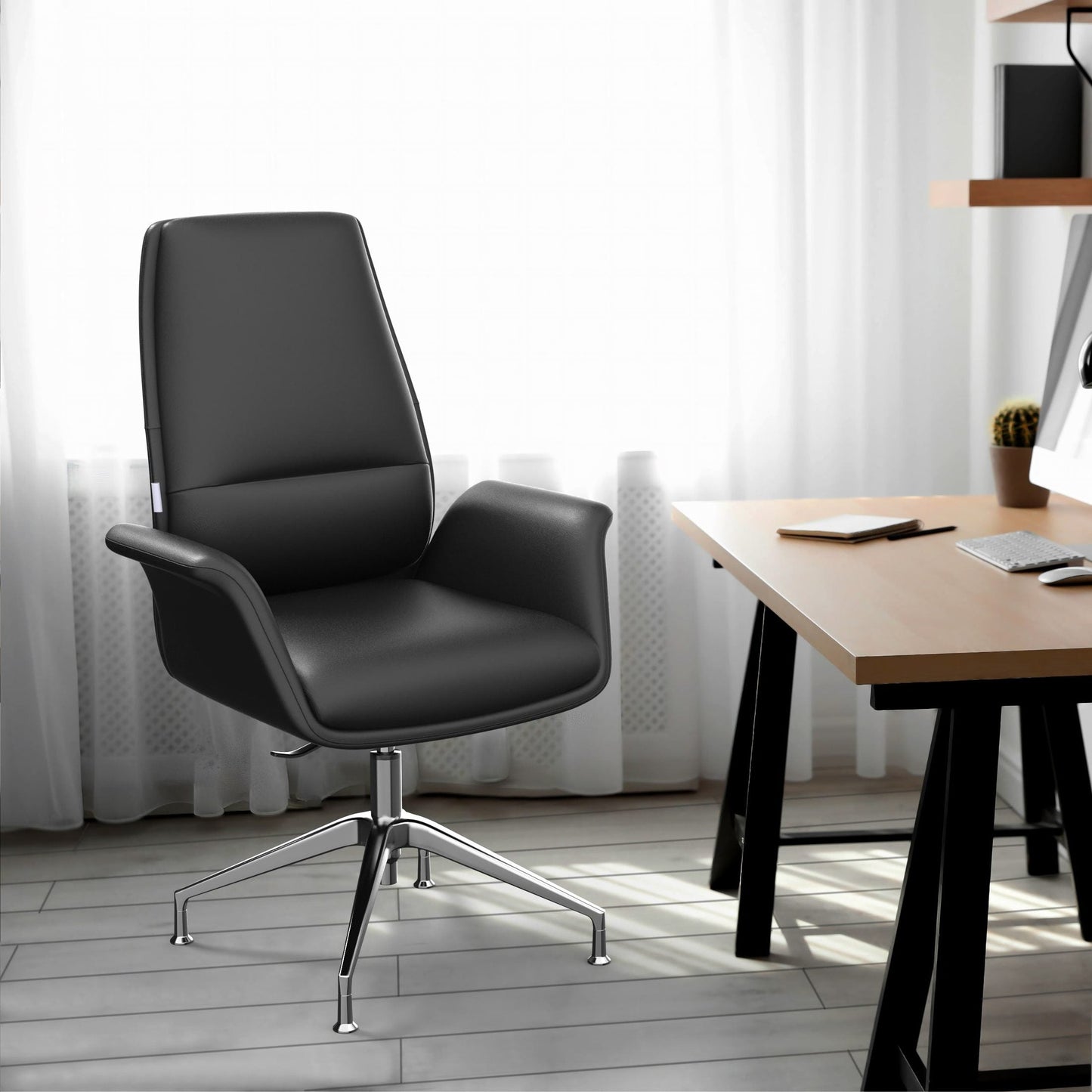 Summit Office Chair in Leather and Aluminum Frame with Adjustable Height and Swivel