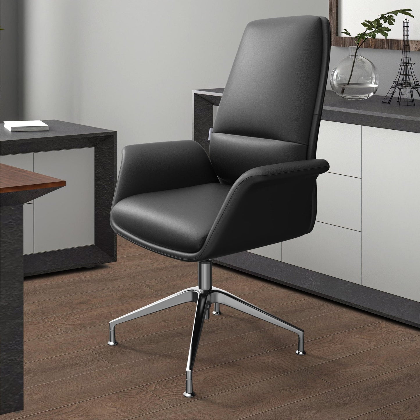 Summit Office Chair in Leather and Aluminum Frame with Adjustable Height and Swivel