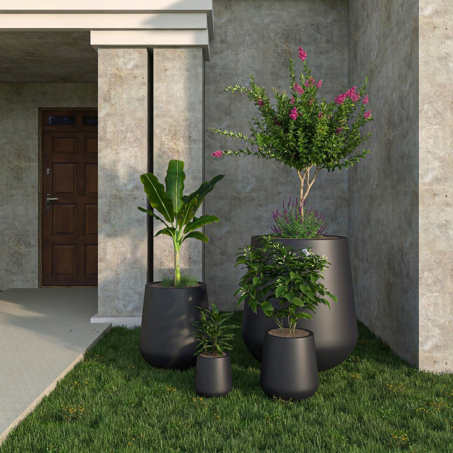 Orchid 4-Piece Tapered Round Planter Pot Set in Fiberstone and Clay Weather Resistant Design