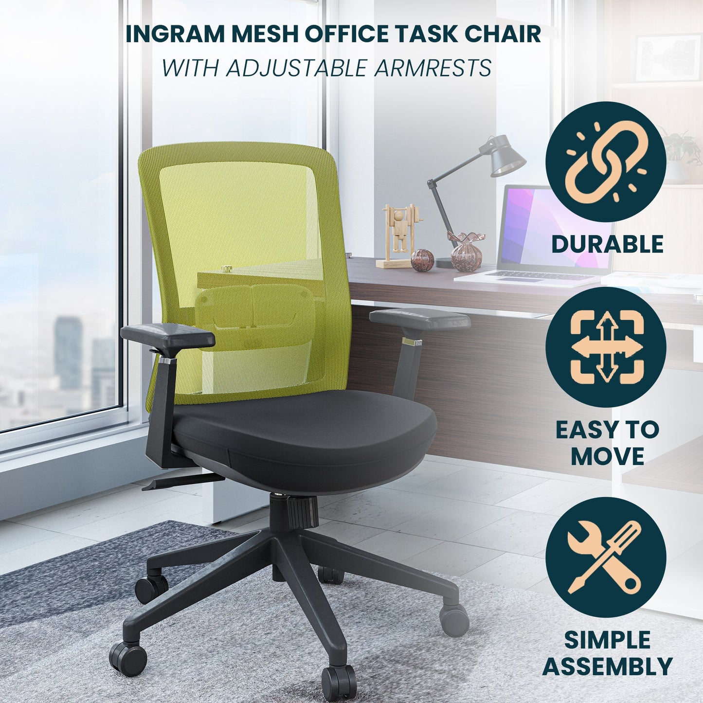 Ingram Ergonomic Modern Office Mesh Task Chair With Adjustable Height