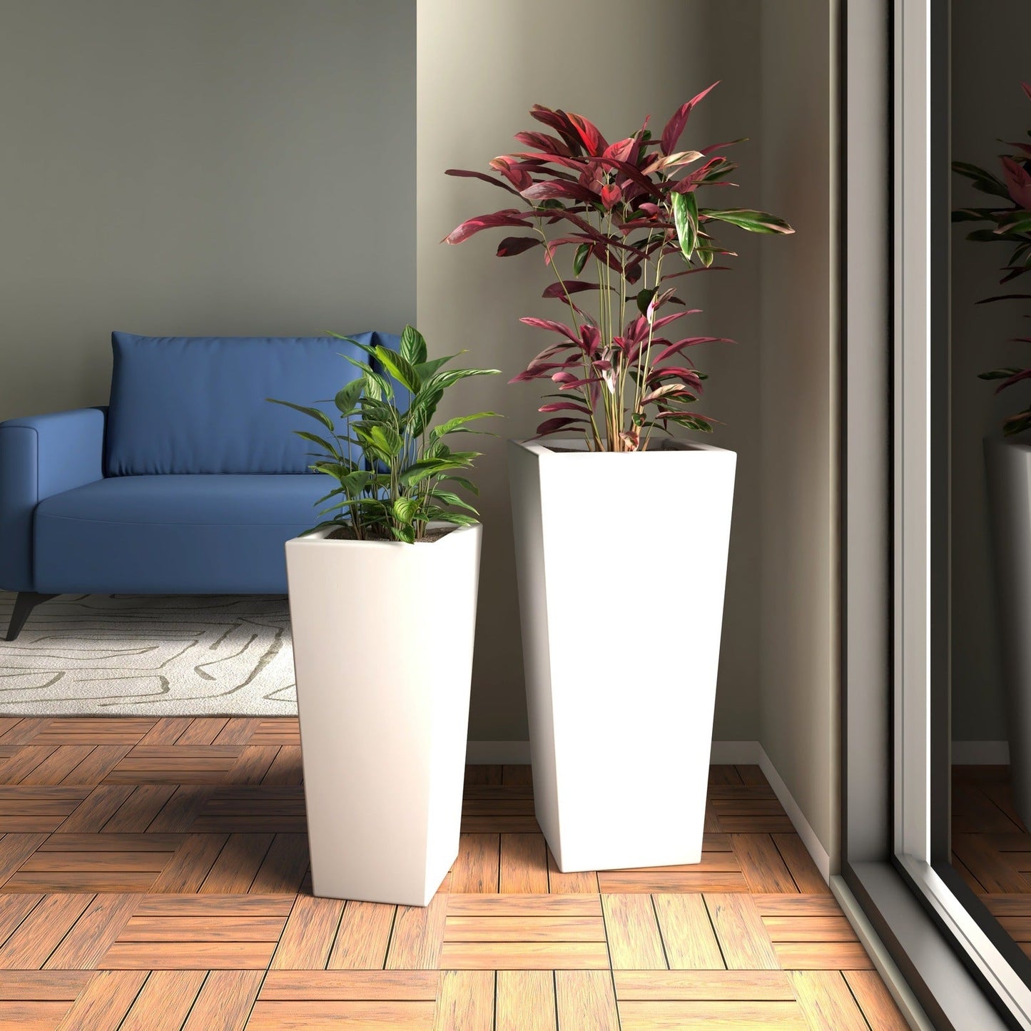 Orna 2-Piece Modern Fiberstone and MgO Square Clay Planter Set for Home and Garden