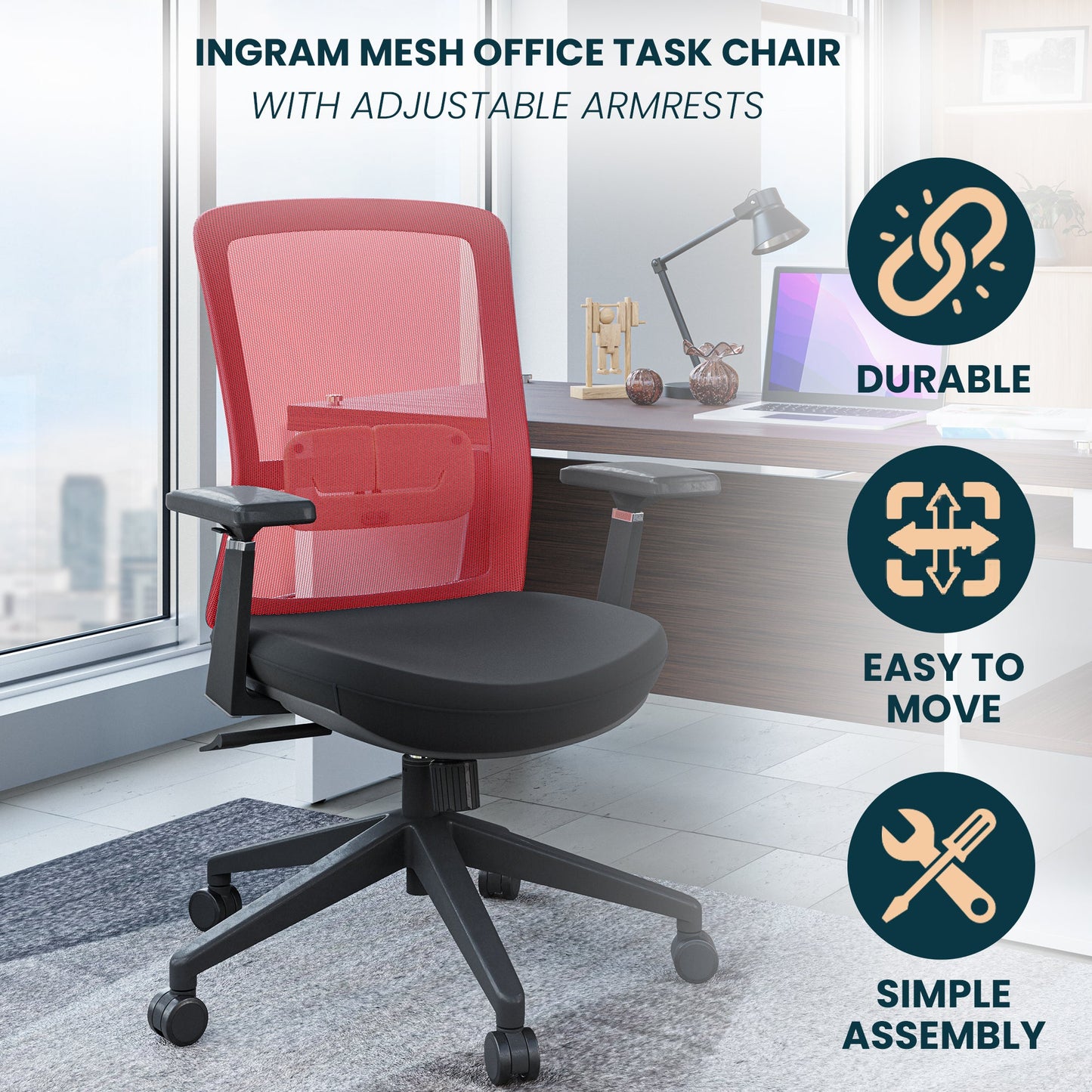 Ingram Ergonomic Modern Office Mesh Task Chair With Adjustable Height