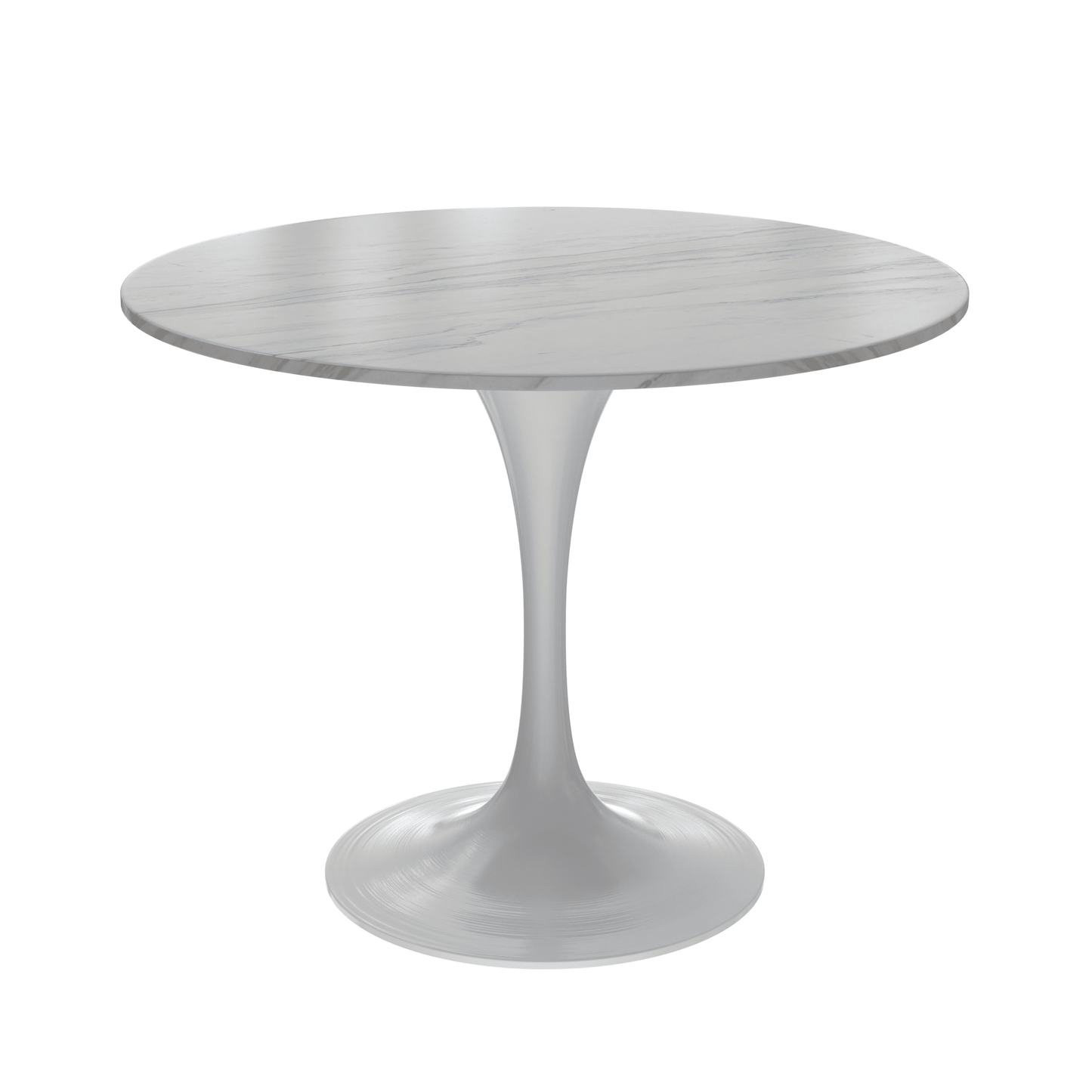 Verve Round Dining Table with MDF/Sintered Stone/Resin Tabletop in White Stainless Steel Pedestal Base