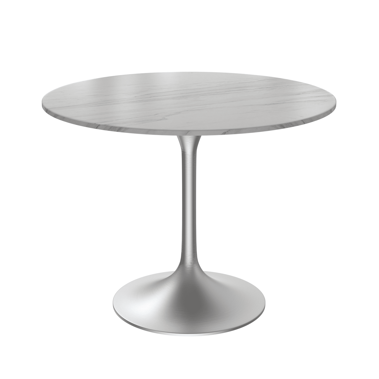 Verve Round Dining Table with MDF/Sintered Stone/Resin Tabletop in Silver Stainless Steel Pedestal Base