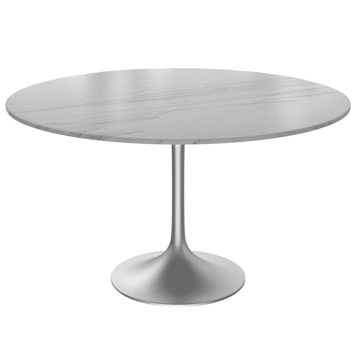 Verve Round Dining Table with MDF/Sintered Stone/Resin Tabletop in Silver Stainless Steel Pedestal Base