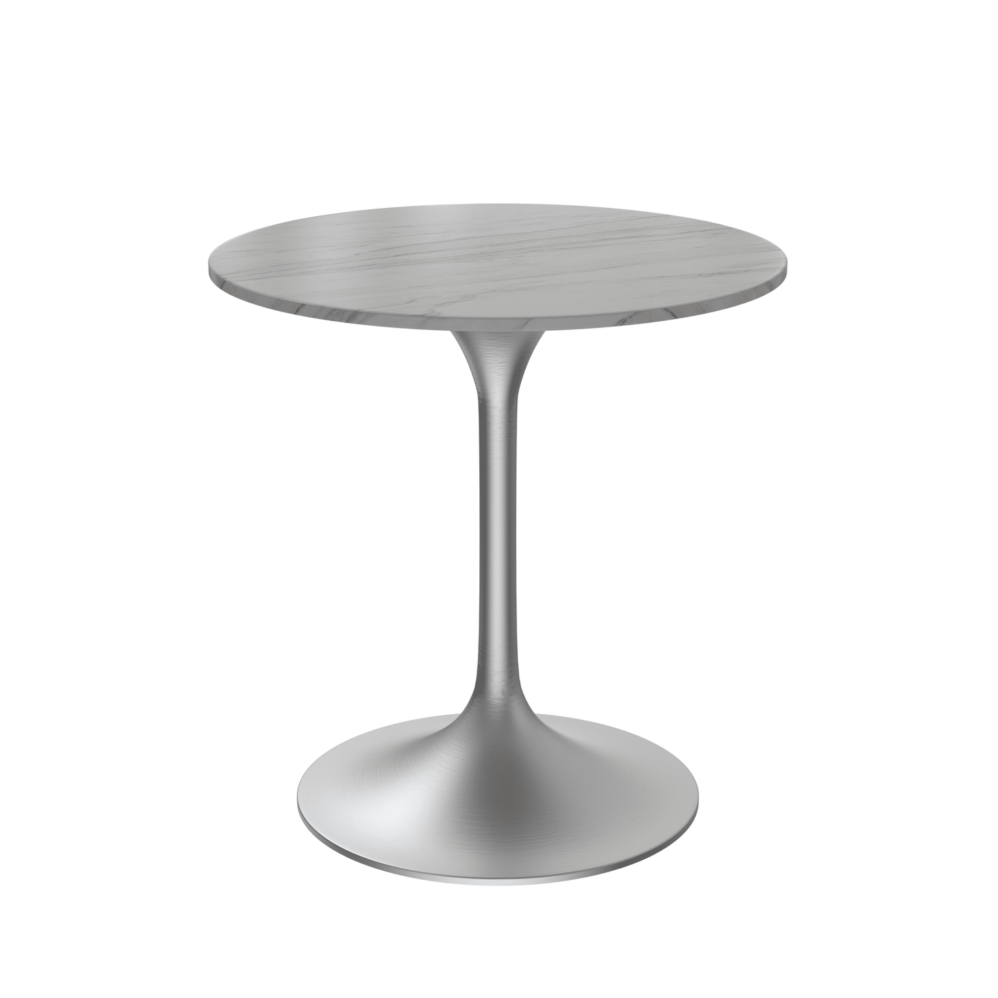 Verve Round Dining Table with MDF/Sintered Stone/Resin Tabletop in Silver Stainless Steel Pedestal Base
