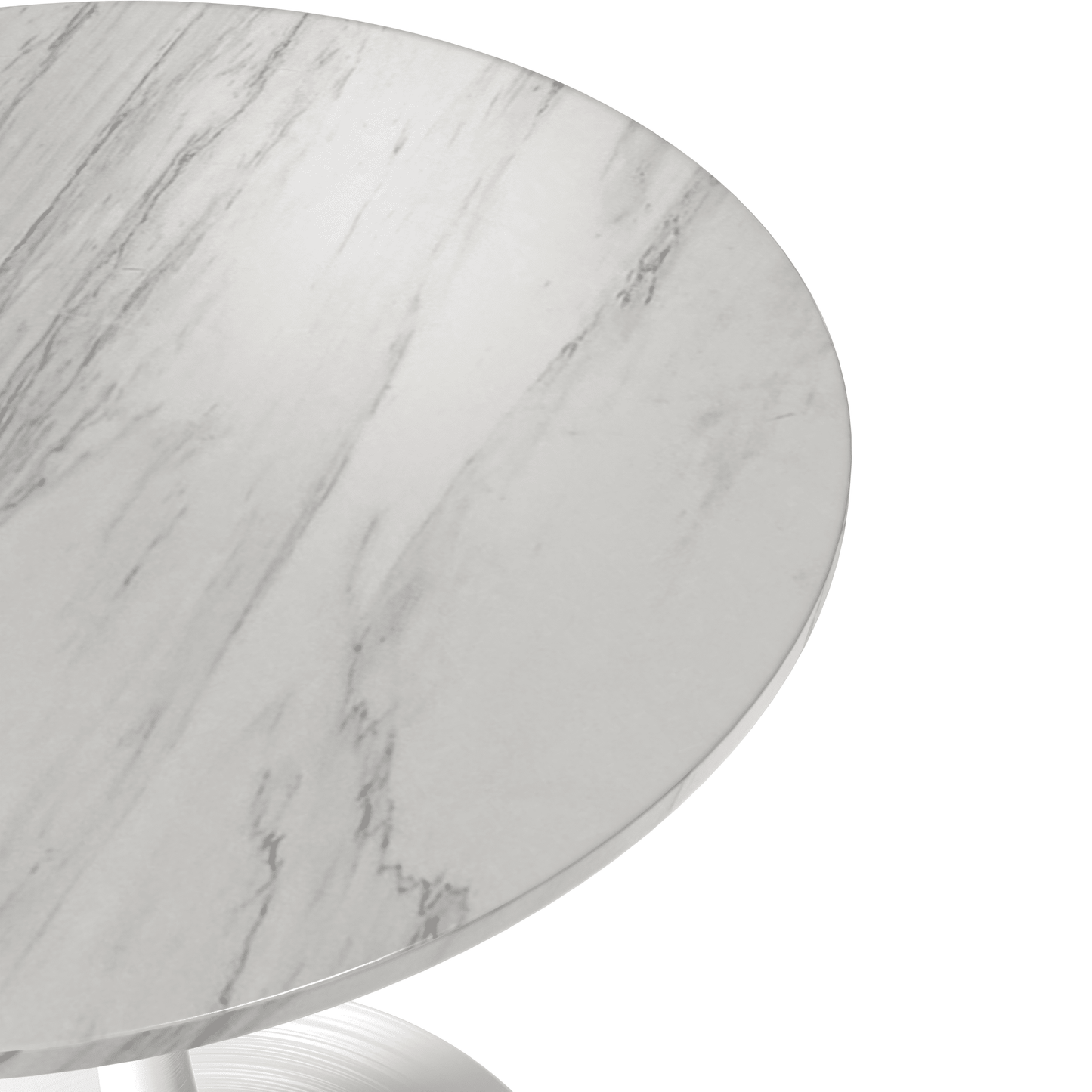 Verve Round Dining Table with MDF/Sintered Stone/Resin Tabletop in White Stainless Steel Pedestal Base