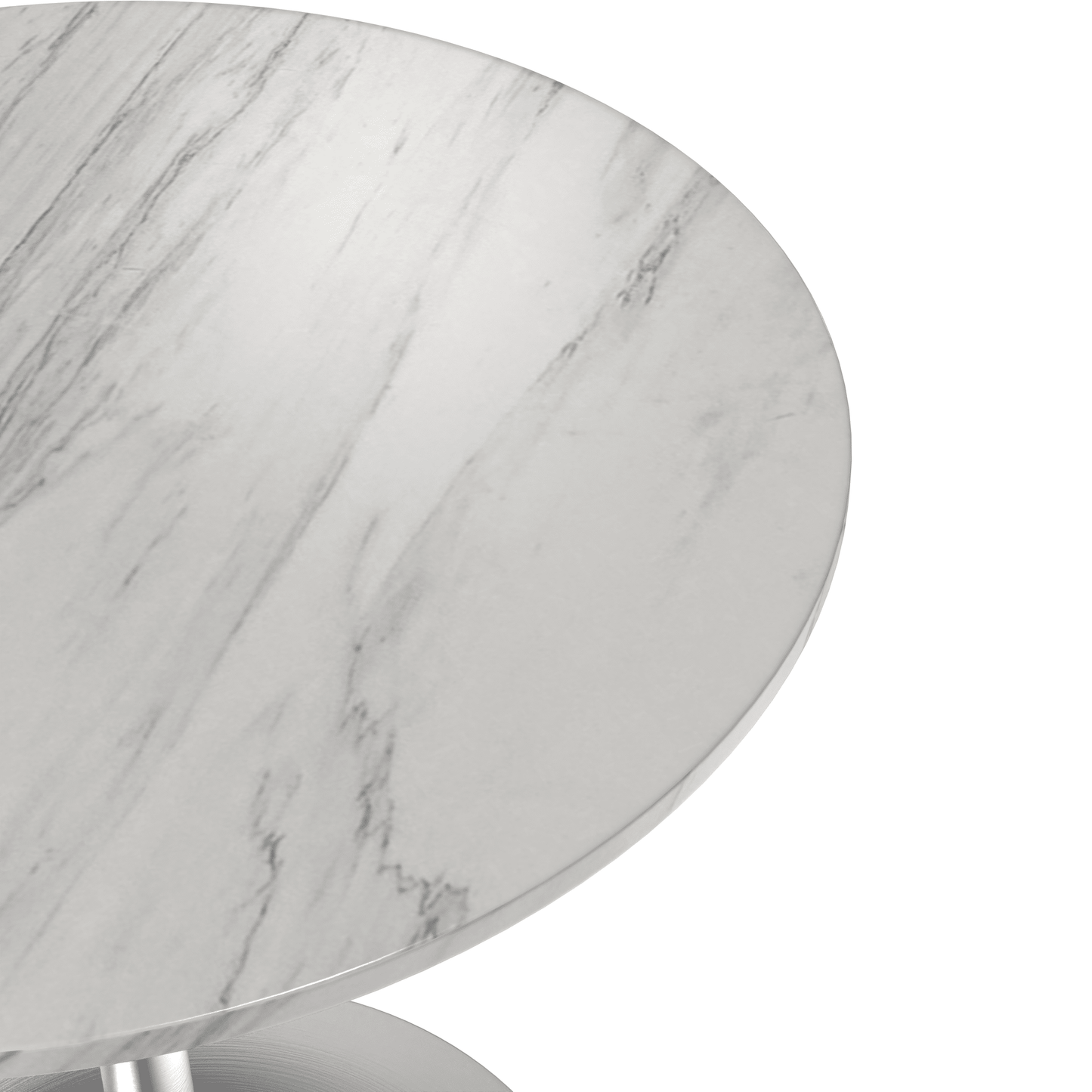 Verve Round Dining Table with MDF/Sintered Stone/Resin Tabletop in Silver Stainless Steel Pedestal Base