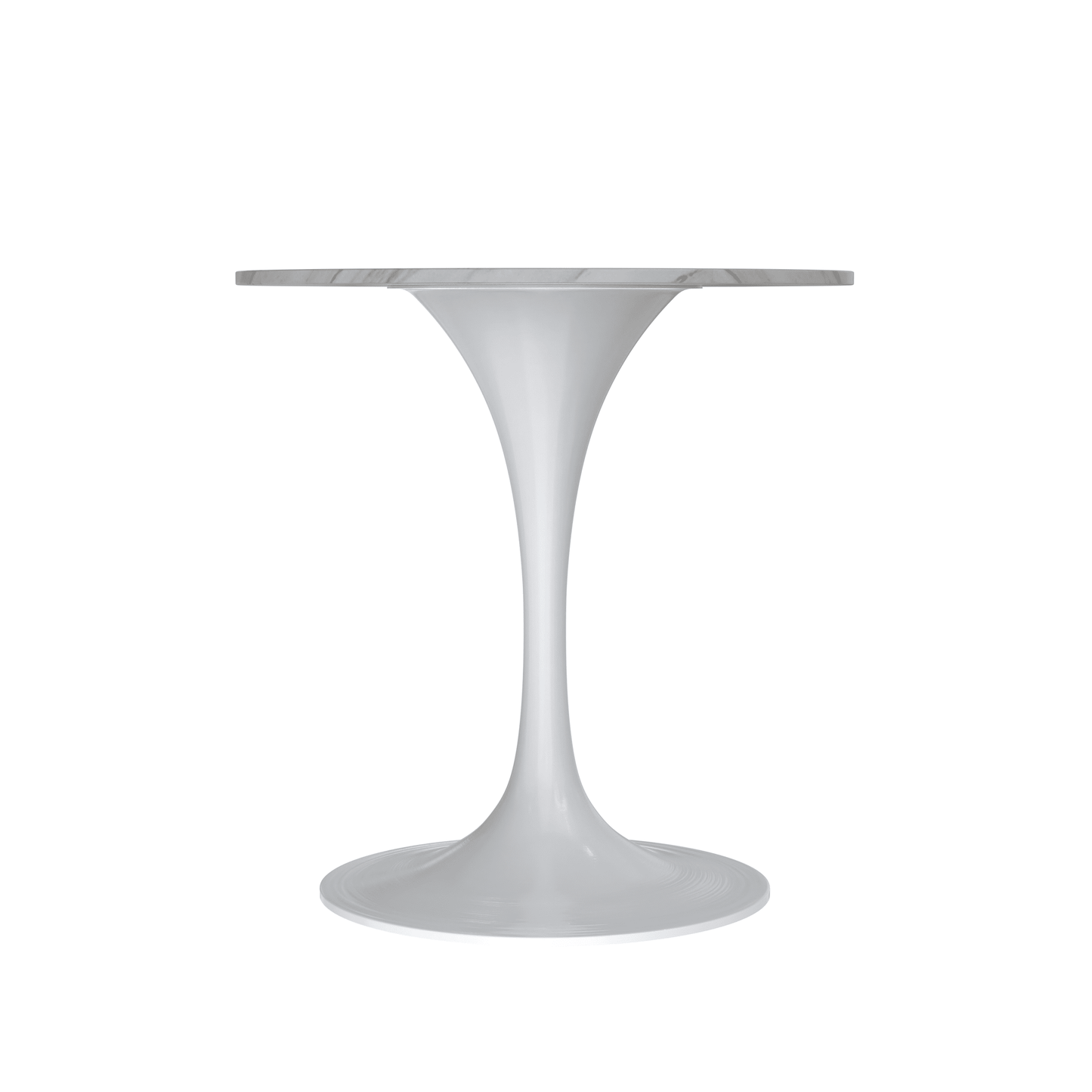Verve Round Dining Table with MDF/Sintered Stone/Resin Tabletop in White Stainless Steel Pedestal Base