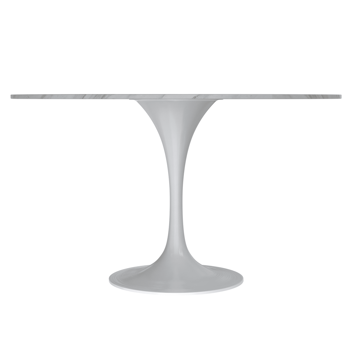 Verve Round Dining Table with MDF/Sintered Stone/Resin Tabletop in White Stainless Steel Pedestal Base