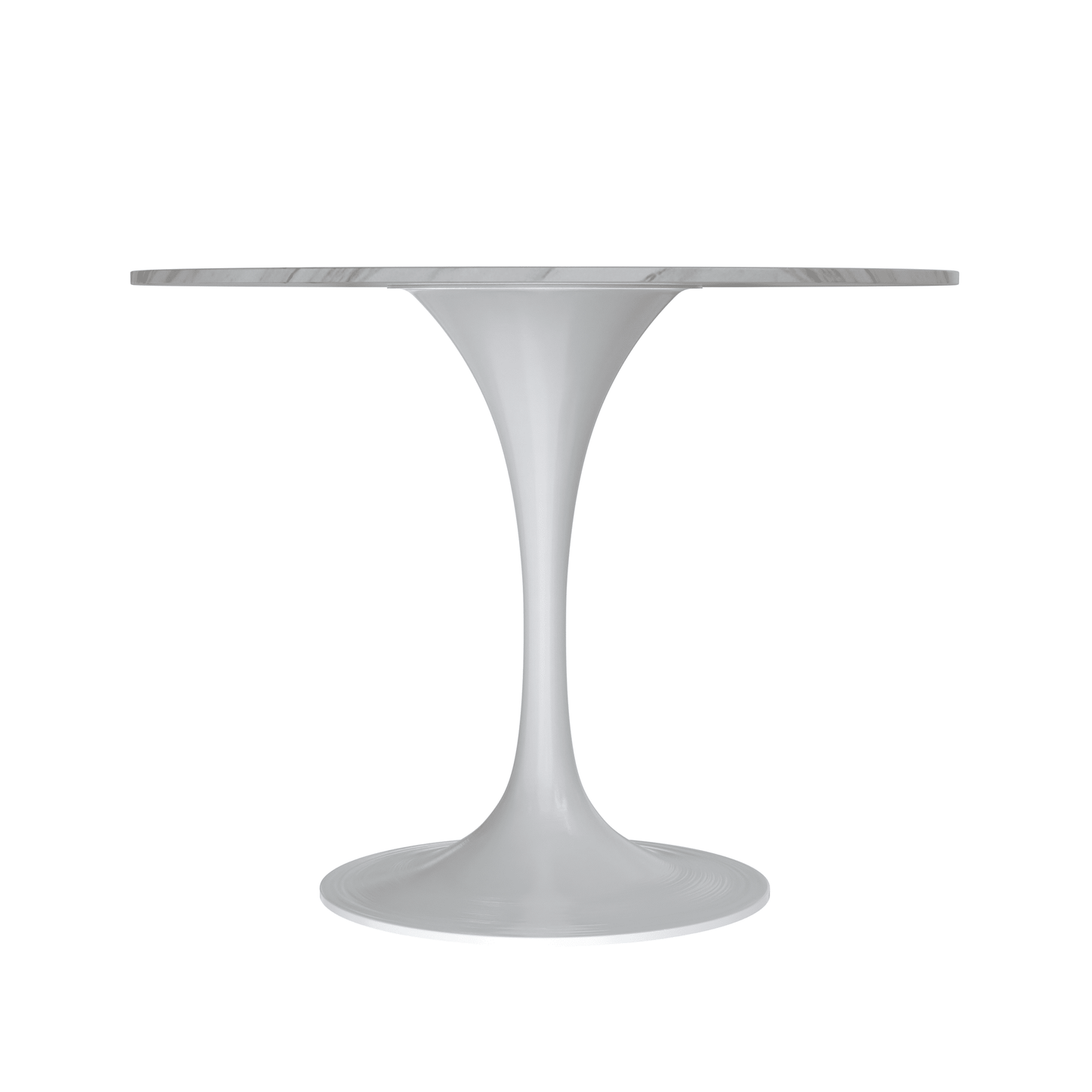 Verve Round Dining Table with MDF/Sintered Stone/Resin Tabletop in White Stainless Steel Pedestal Base