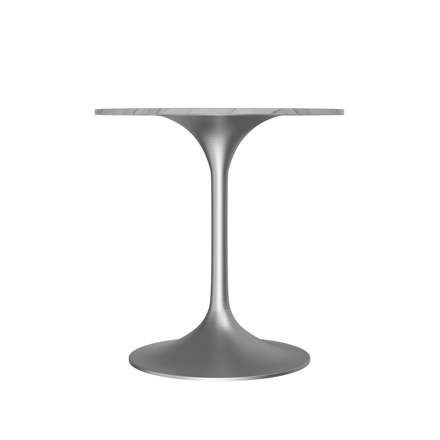 Verve Round Dining Table with MDF/Sintered Stone/Resin Tabletop in Silver Stainless Steel Pedestal Base