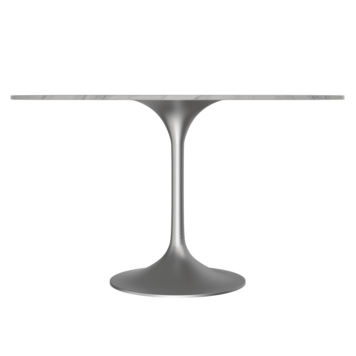 Verve Round Dining Table with MDF/Sintered Stone/Resin Tabletop in Silver Stainless Steel Pedestal Base