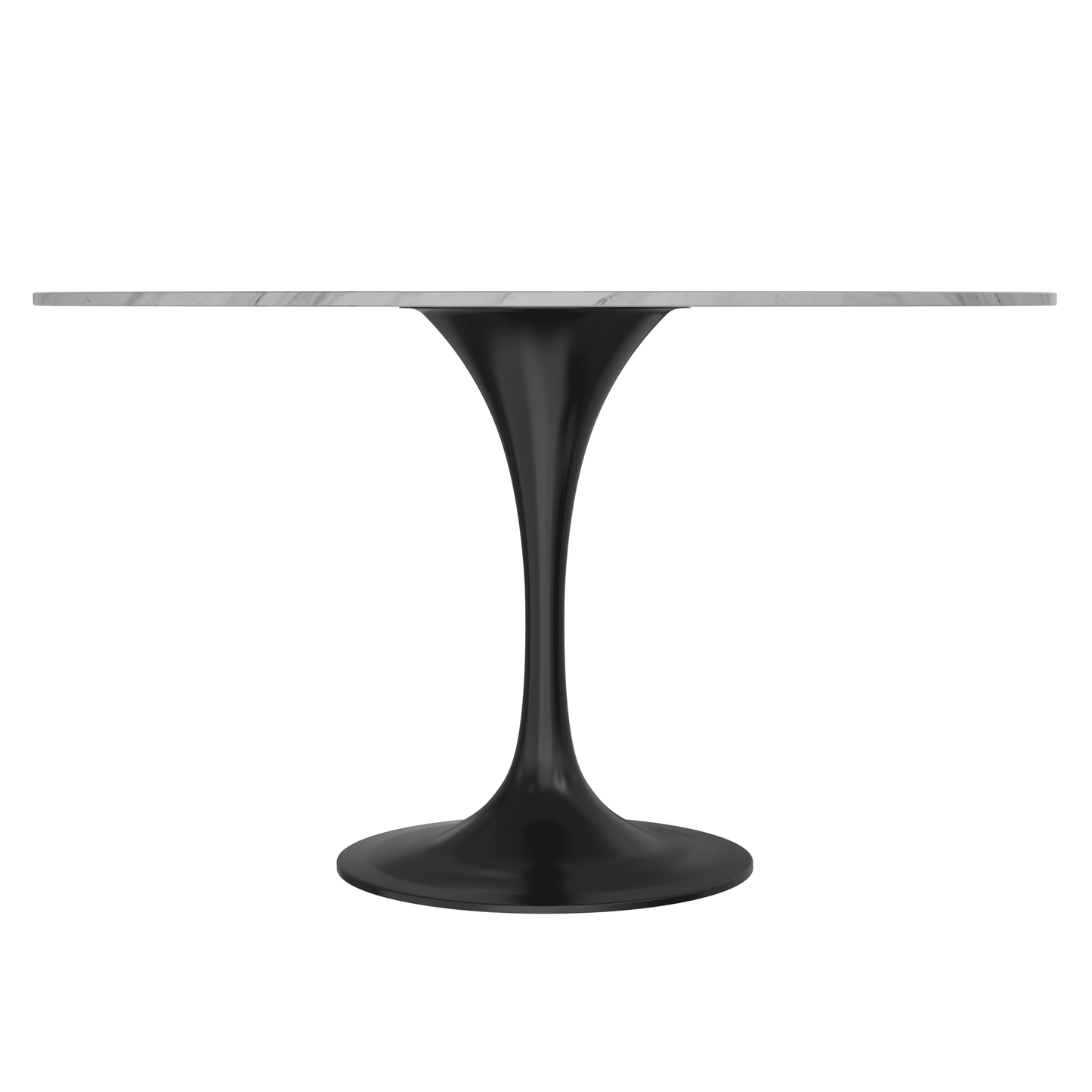 Verve Round Dining Table with MDF/Sintered Stone/Resin Tabletop in Black Stainless Steel Pedestal Base