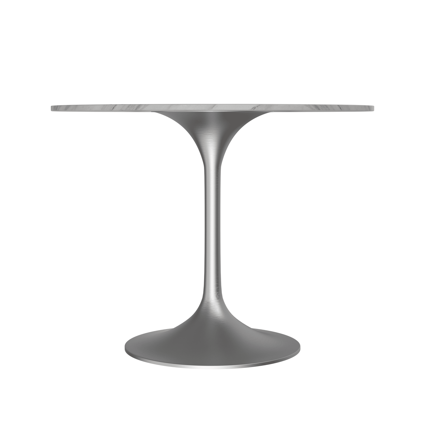 Verve Round Dining Table with MDF/Sintered Stone/Resin Tabletop in Silver Stainless Steel Pedestal Base
