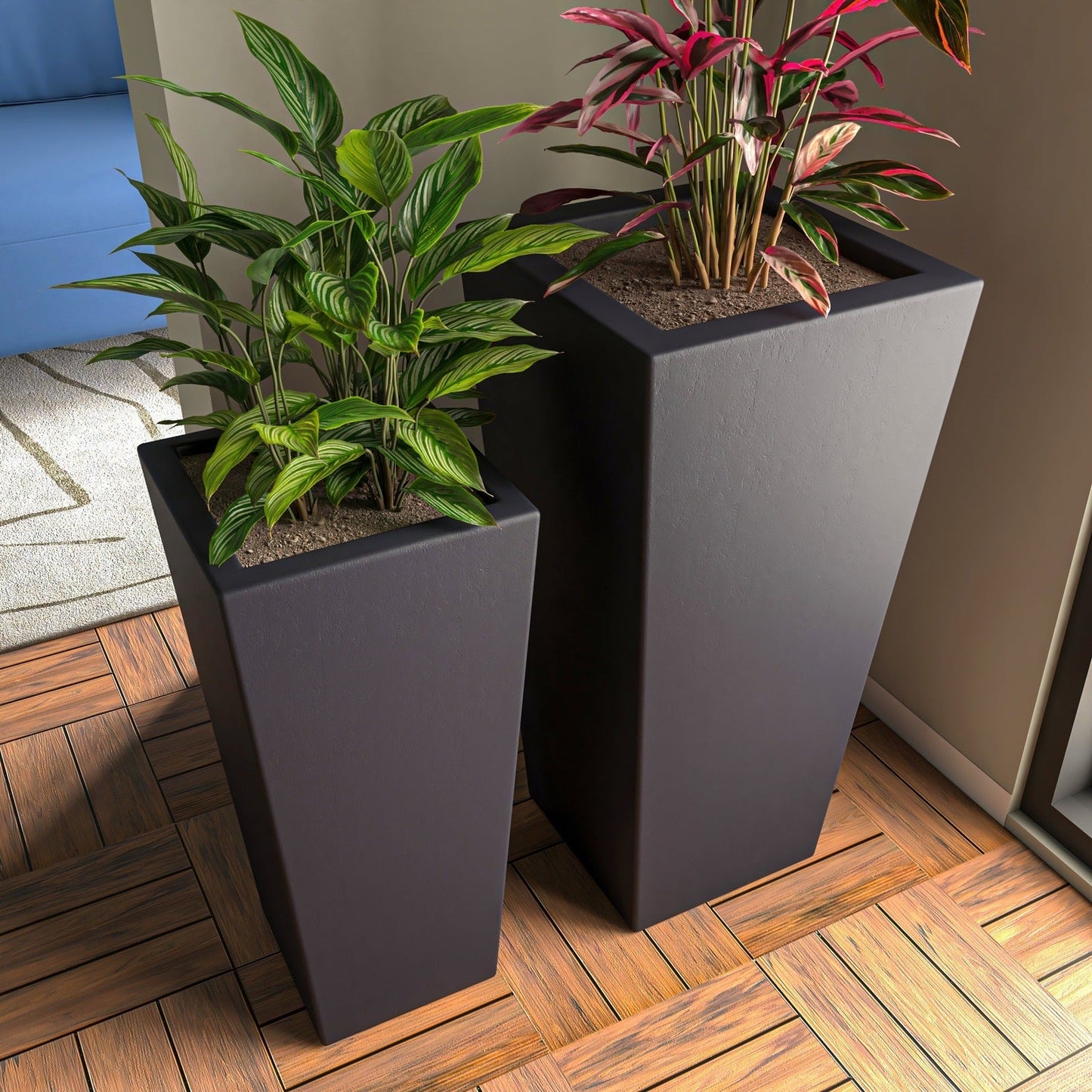Orna 2-Piece Modern Fiberstone and MgO Square Clay Planter Set for Home and Garden