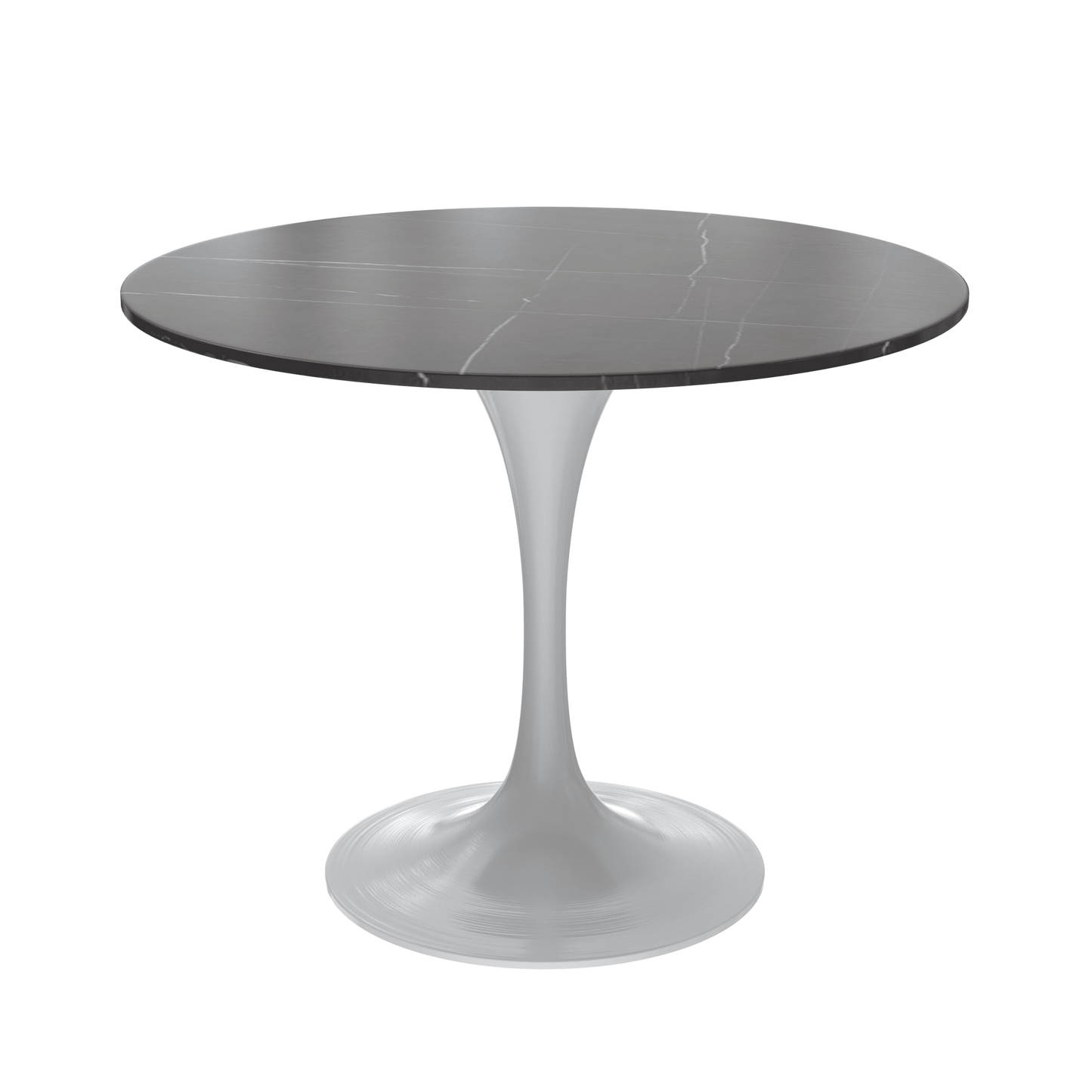 Verve Round Dining Table with MDF/Sintered Stone/Resin Tabletop in White Stainless Steel Pedestal Base