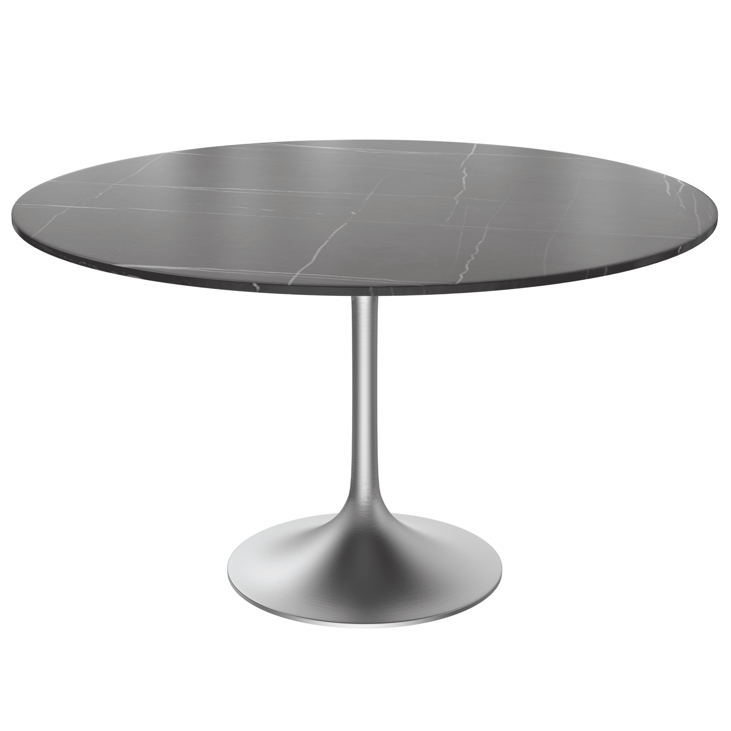 Verve Round Dining Table with MDF/Sintered Stone/Resin Tabletop in Silver Stainless Steel Pedestal Base