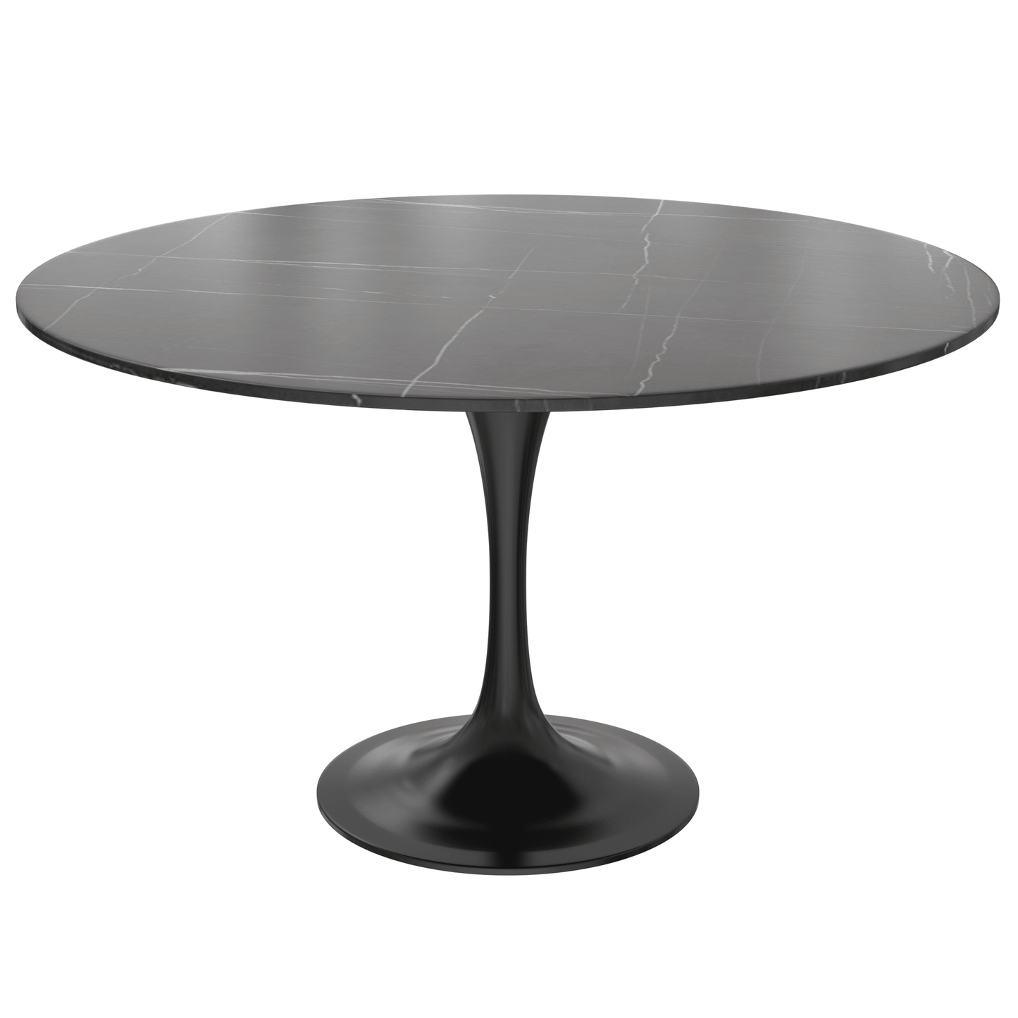 Verve Round Dining Table with MDF/Sintered Stone/Resin Tabletop in Black Stainless Steel Pedestal Base