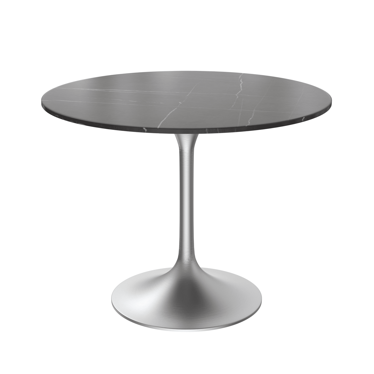 Verve Round Dining Table with MDF/Sintered Stone/Resin Tabletop in Silver Stainless Steel Pedestal Base