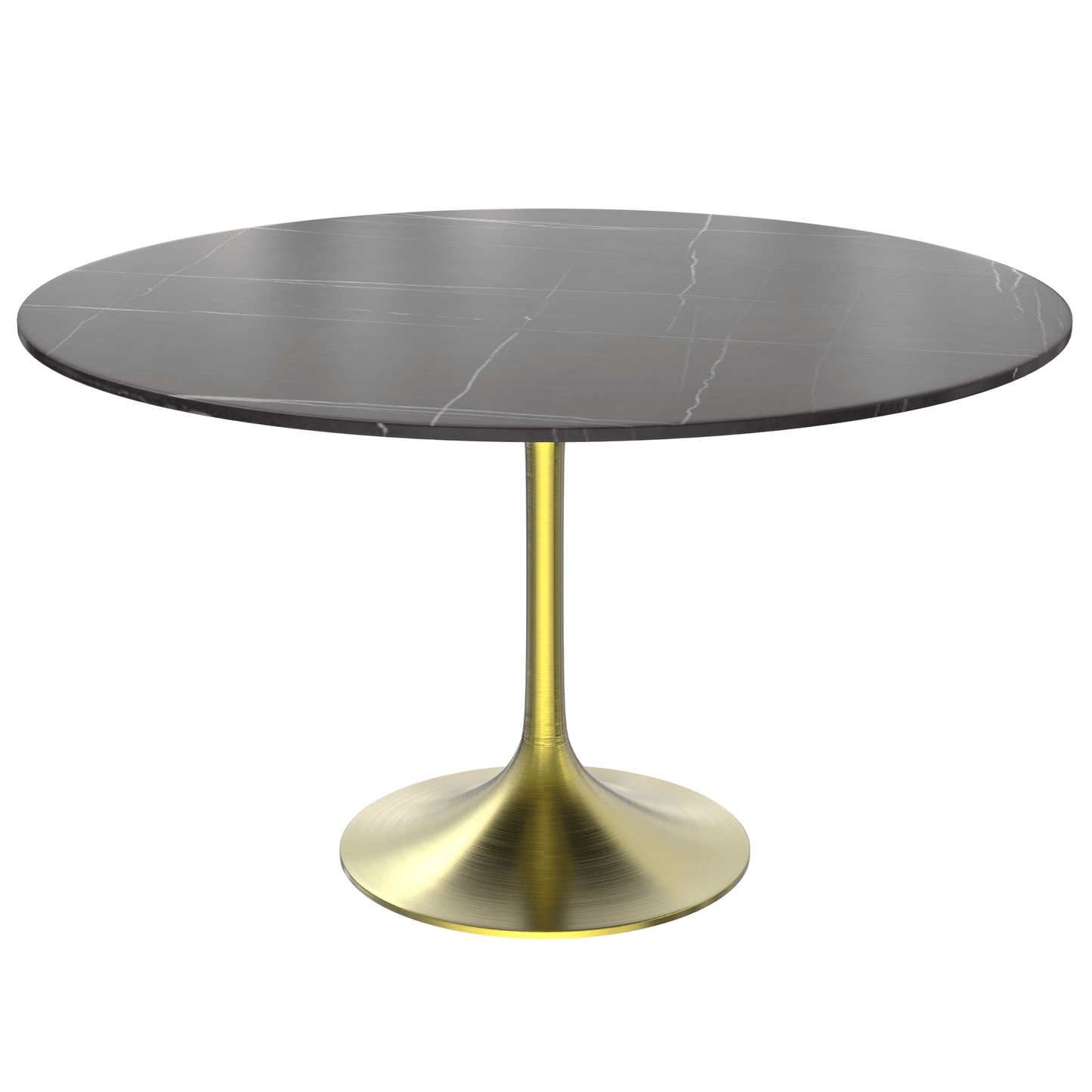 Verve Round Dining Table with MDF/Sintered Stone/Resin Tabletop in Gold Stainless Steel Pedestal Base