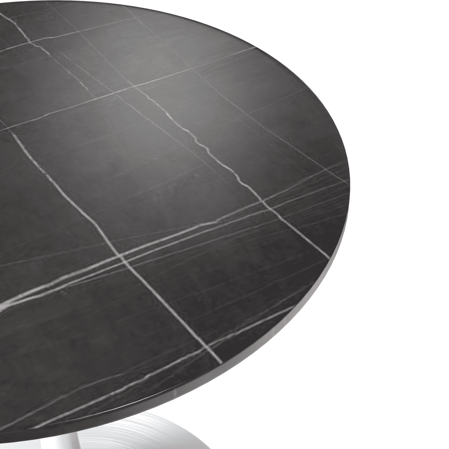 Verve Round Dining Table with MDF/Sintered Stone/Resin Tabletop in White Stainless Steel Pedestal Base