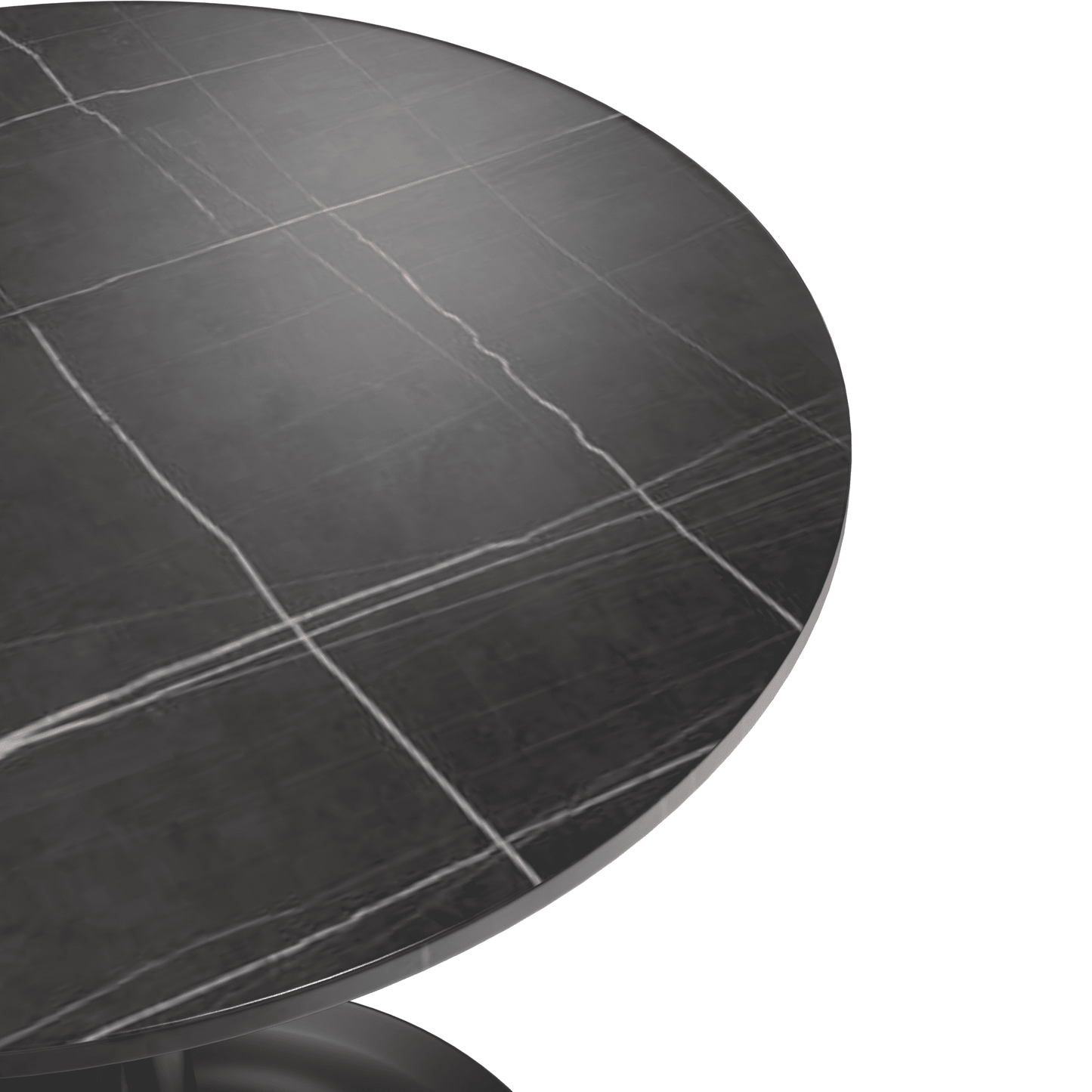 Verve Round Dining Table with MDF/Sintered Stone/Resin Tabletop in Black Stainless Steel Pedestal Base