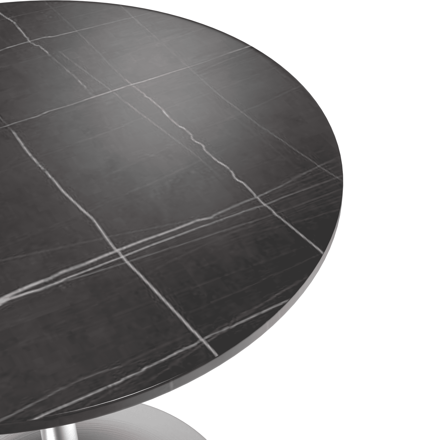 Verve Round Dining Table with MDF/Sintered Stone/Resin Tabletop in Silver Stainless Steel Pedestal Base