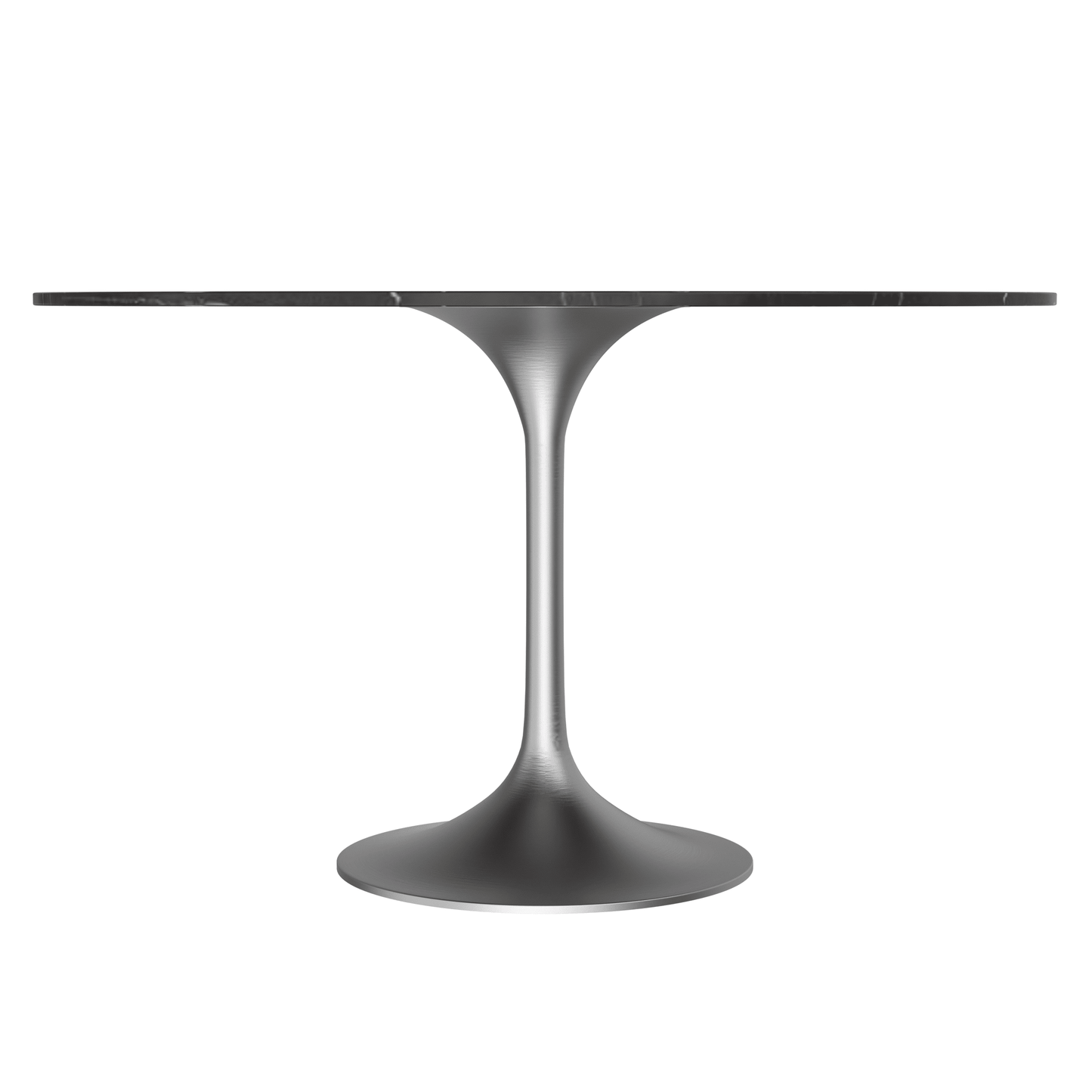 Verve Round Dining Table with MDF/Sintered Stone/Resin Tabletop in Silver Stainless Steel Pedestal Base