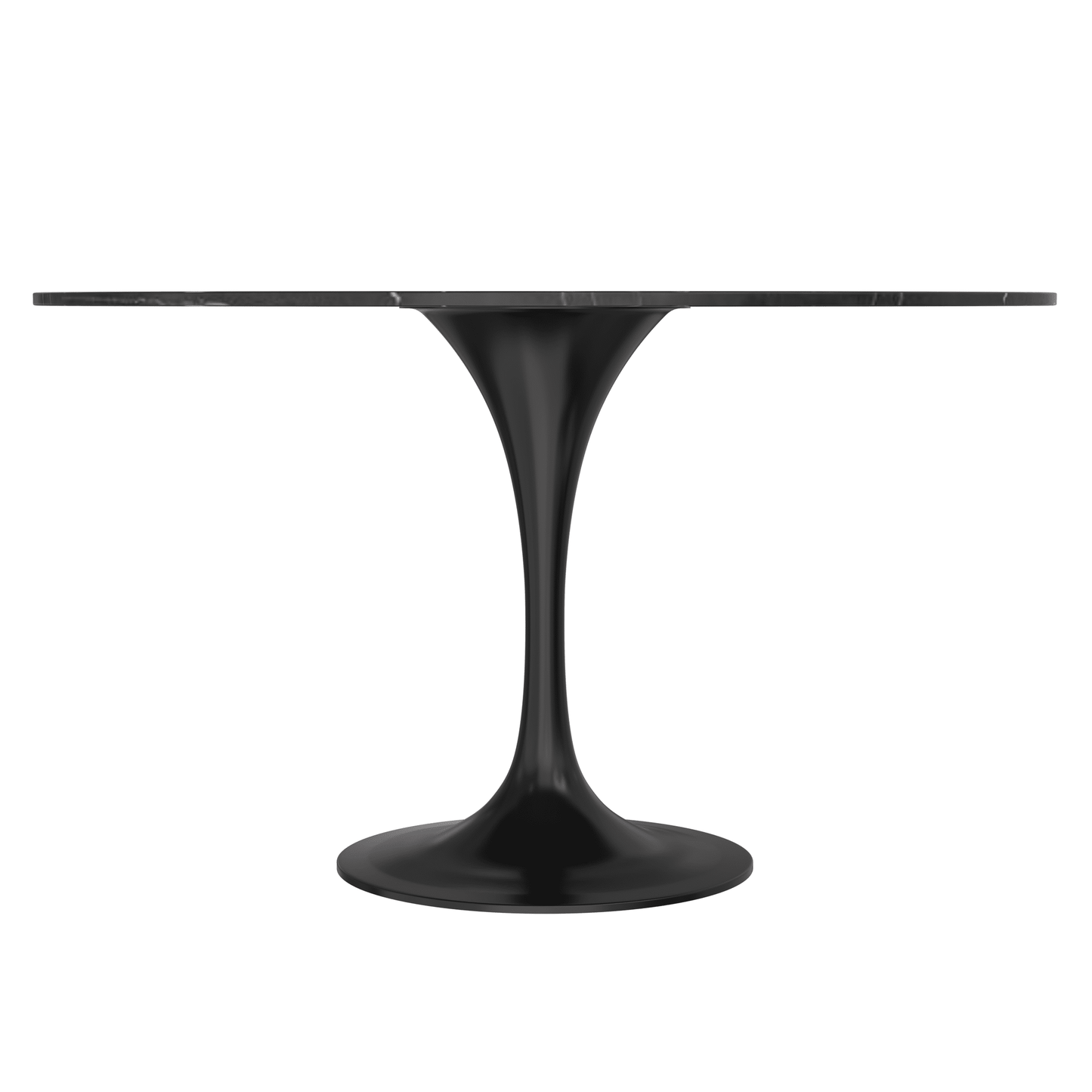 Verve Round Dining Table with MDF/Sintered Stone/Resin Tabletop in Black Stainless Steel Pedestal Base