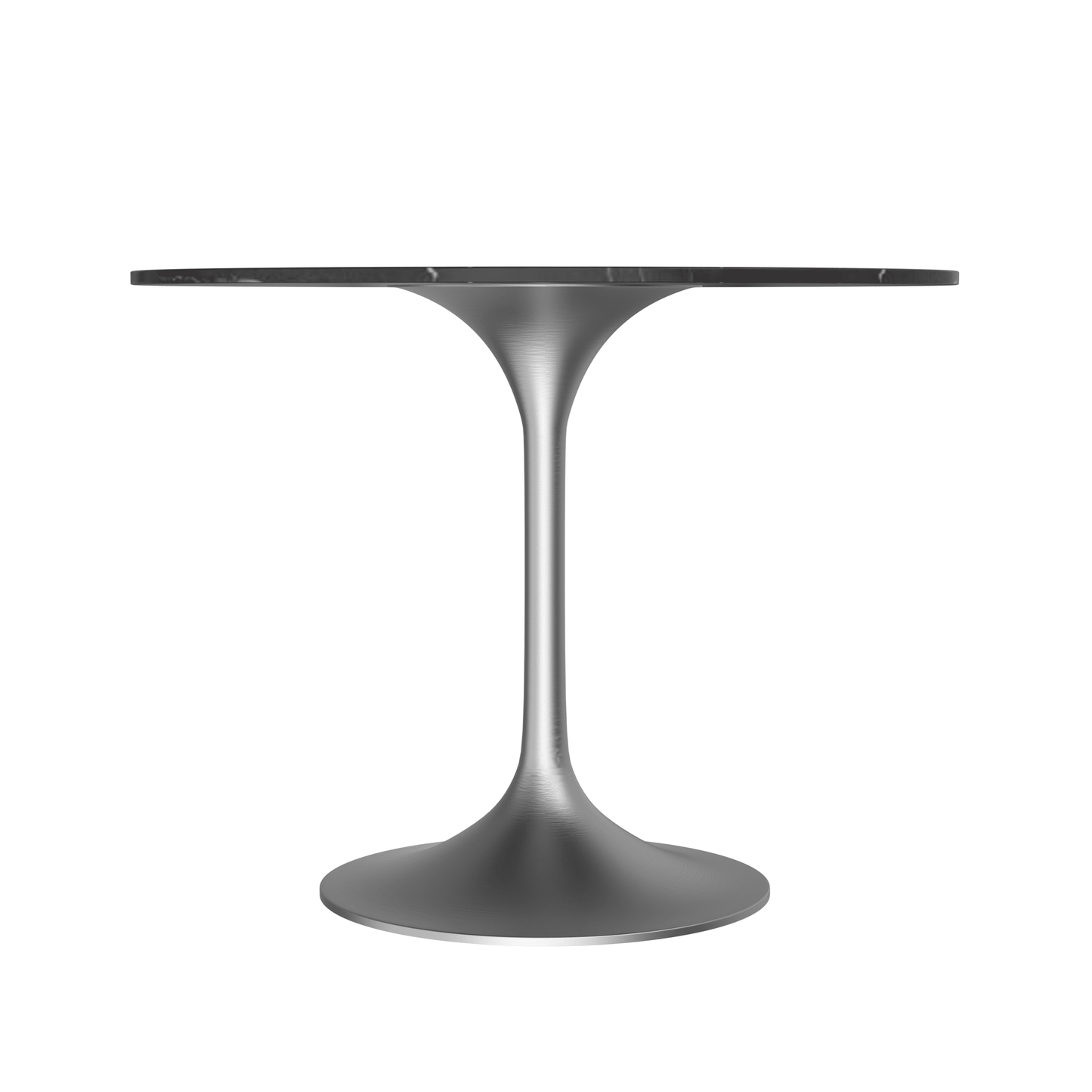 Verve Round Dining Table with MDF/Sintered Stone/Resin Tabletop in Silver Stainless Steel Pedestal Base