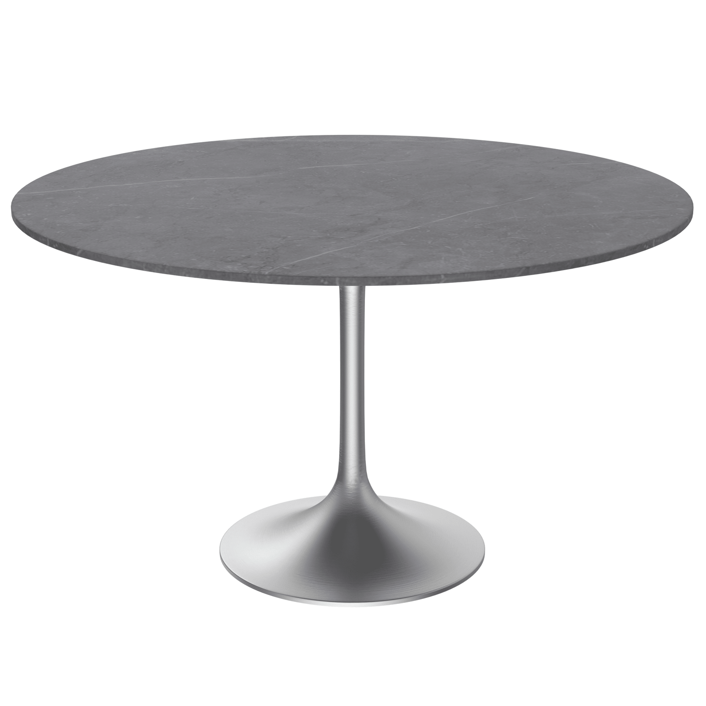 Verve Round Dining Table with MDF/Sintered Stone/Resin Tabletop in Silver Stainless Steel Pedestal Base