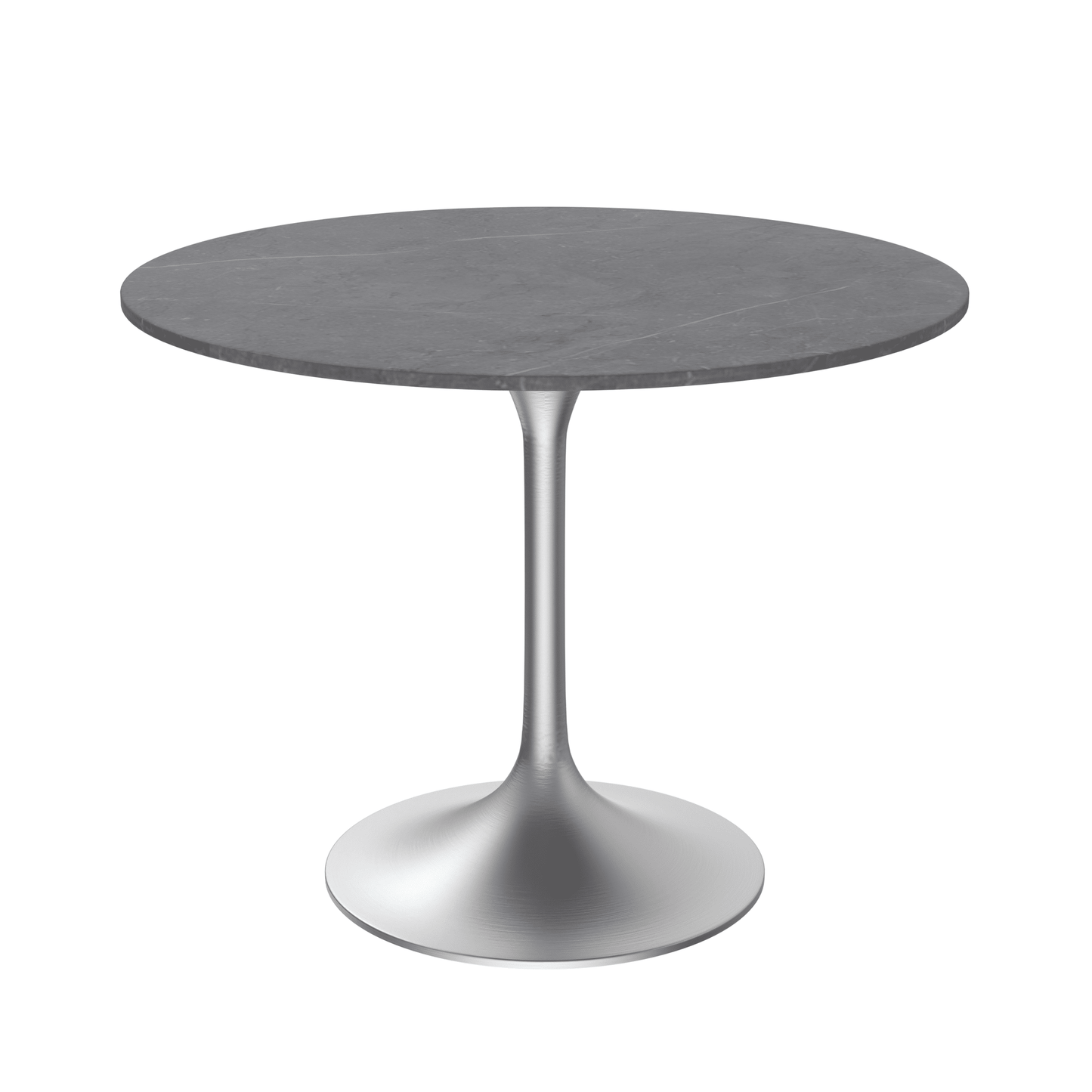 Verve Round Dining Table with MDF/Sintered Stone/Resin Tabletop in Silver Stainless Steel Pedestal Base