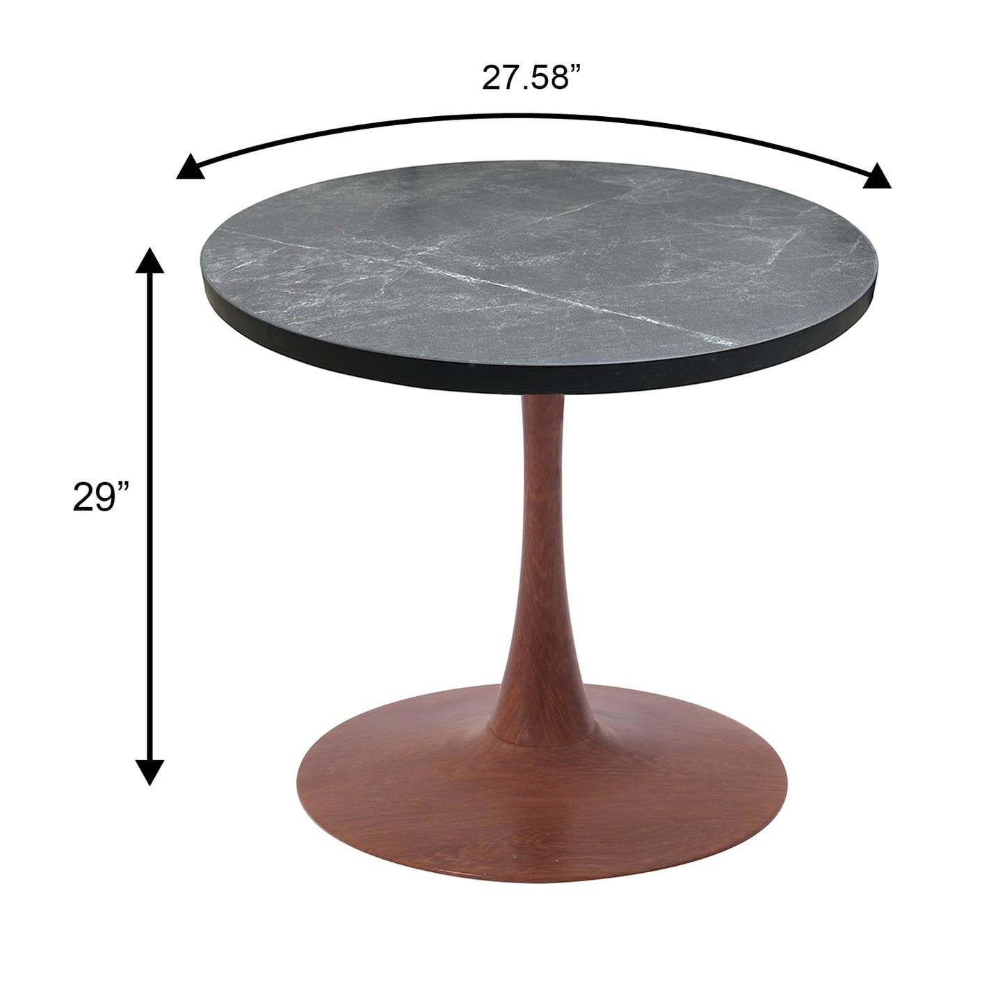 LeisureMod Bristol 27" Round Dining Table Wood Transfer Cherry/Natural/Walnut Base with MDF Table Top