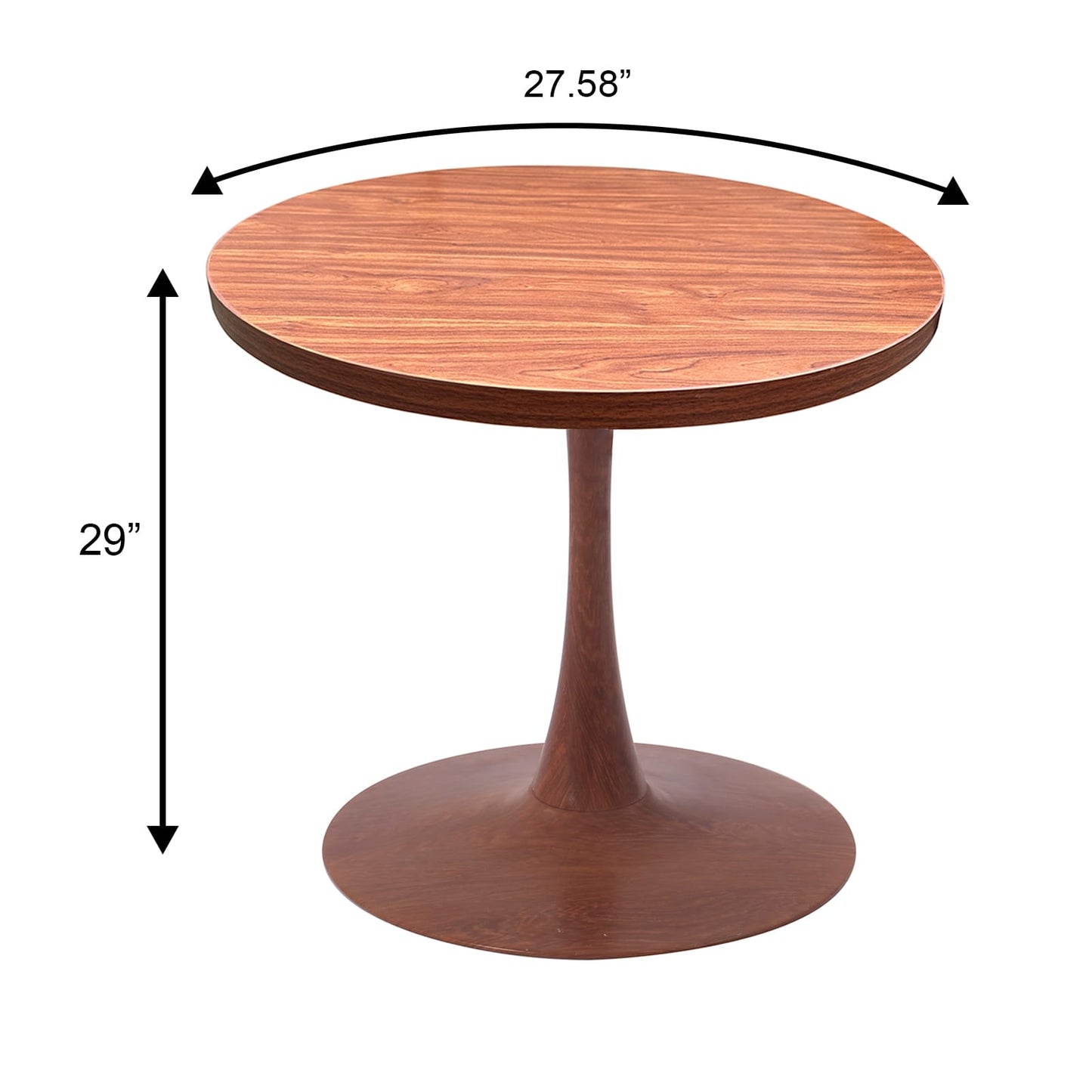 LeisureMod Bristol 27" Round Dining Table Wood Transfer Cherry/Natural/Walnut Base with MDF Table Top