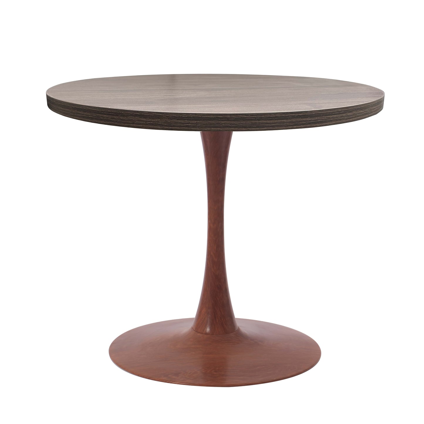 LeisureMod Bristol 27" Round Dining Table Wood Transfer Cherry/Natural/Walnut Base with MDF Table Top