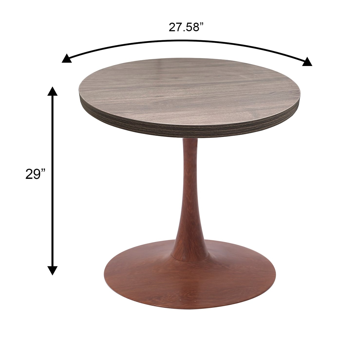 LeisureMod Bristol 27" Round Dining Table Wood Transfer Cherry/Natural/Walnut Base with MDF Table Top