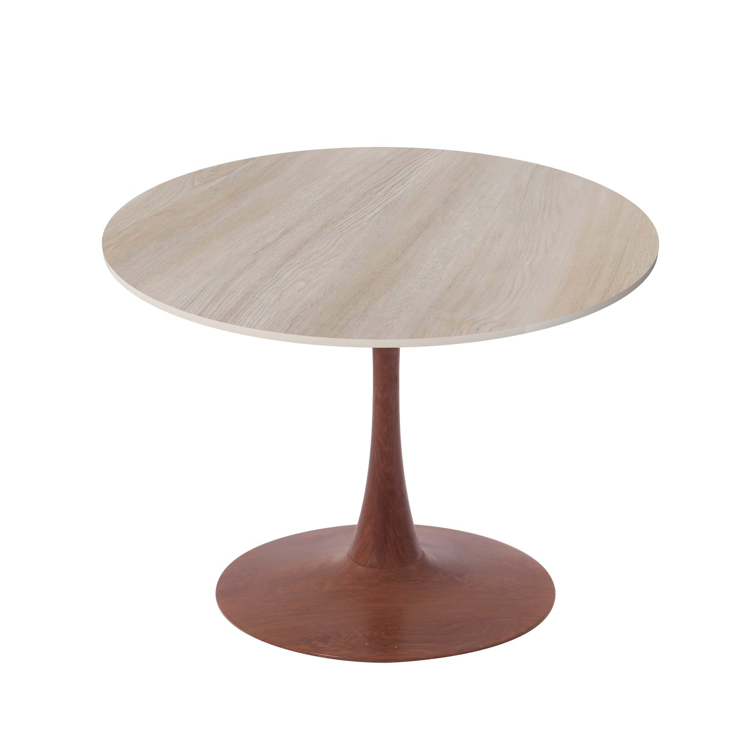 LeisureMod Bristol 27" Round Dining Table Wood Transfer Cherry/Natural/Walnut Base with MDF Table Top