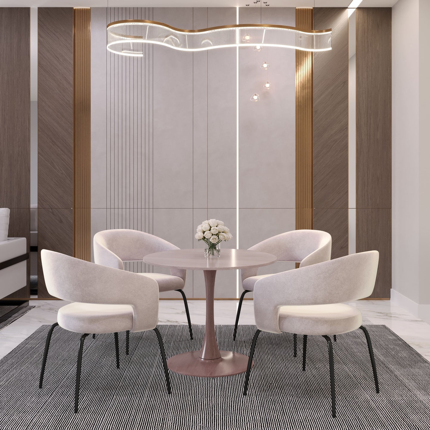 LeisureMod Bristol 27" Round Dining Table Wood Transfer Cherry/Natural/Walnut Base with MDF Table Top