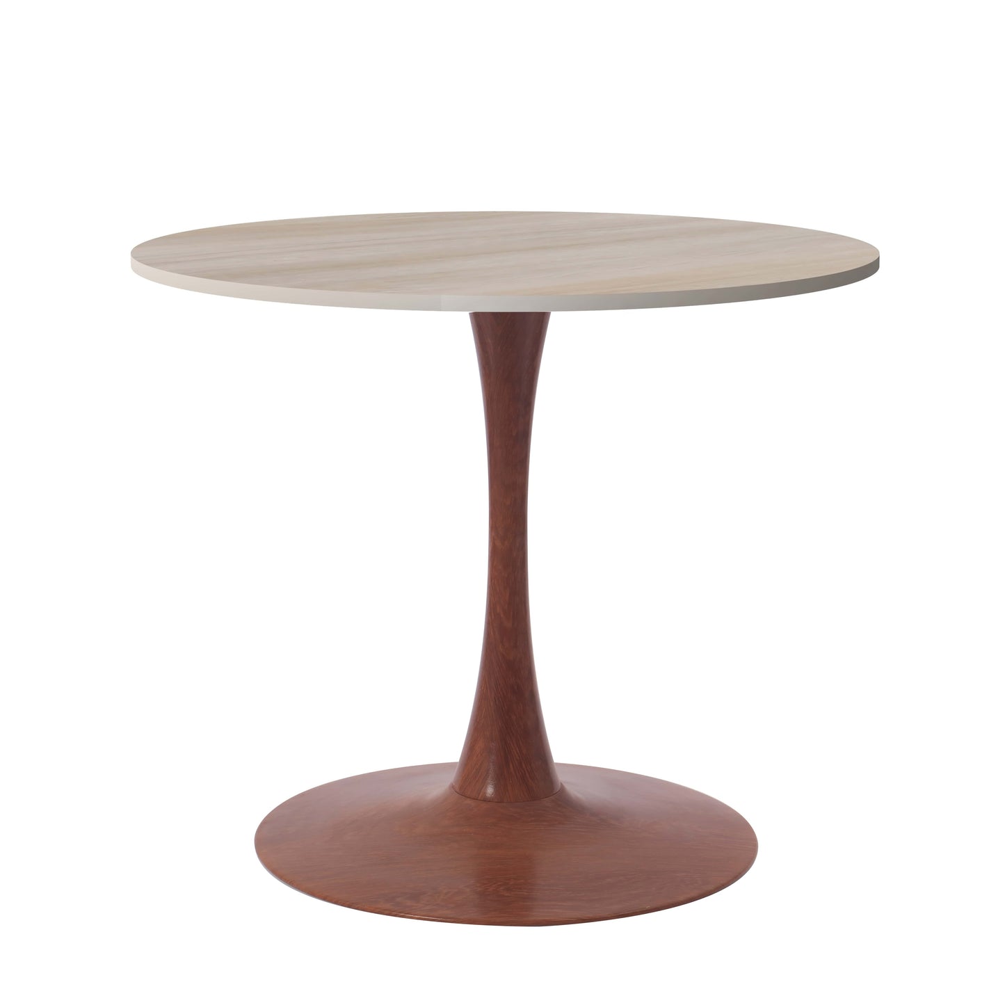 LeisureMod Bristol 27" Round Dining Table Wood Transfer Cherry/Natural/Walnut Base with MDF Table Top