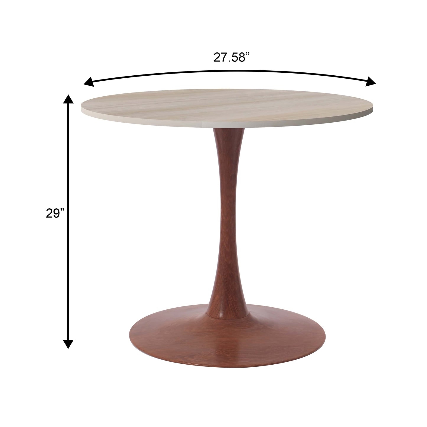 LeisureMod Bristol 27" Round Dining Table Wood Transfer Cherry/Natural/Walnut Base with MDF Table Top