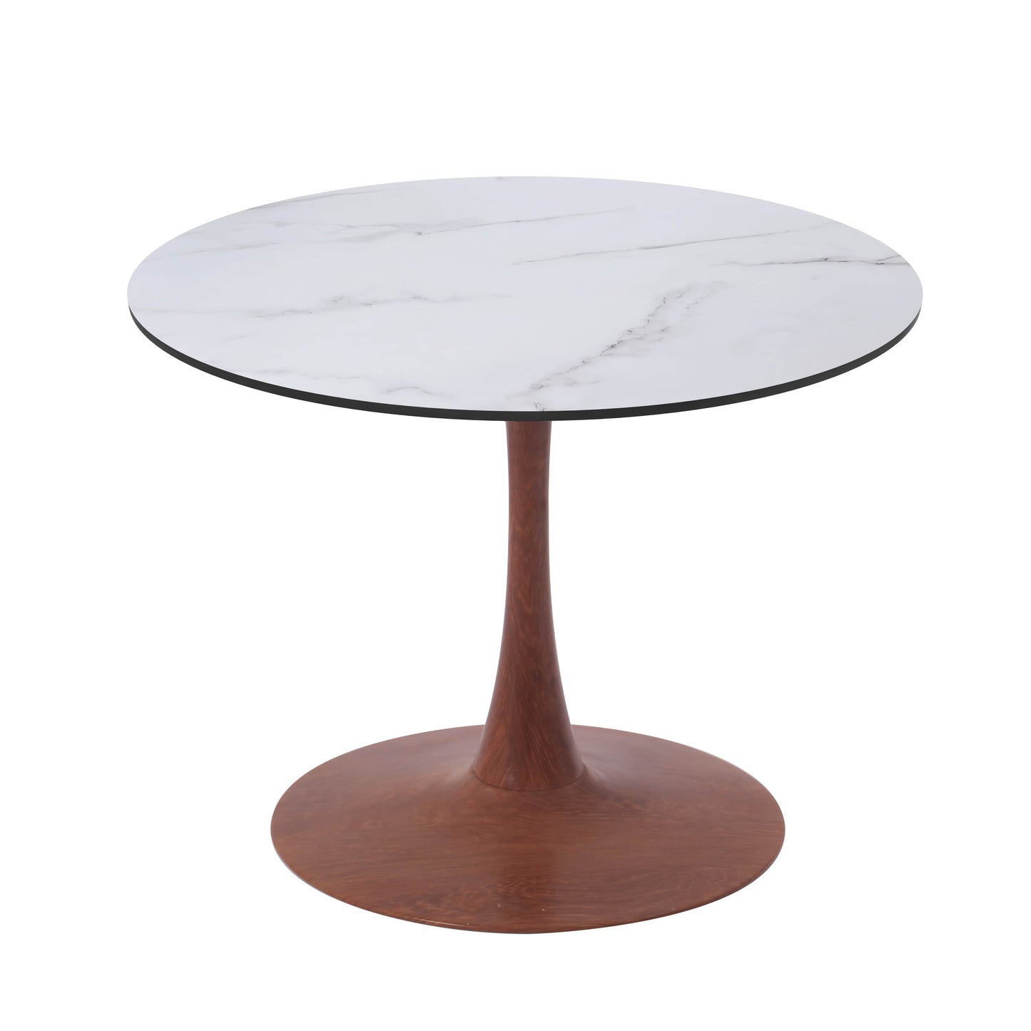 LeisureMod Bristol 27" Round Dining Table Wood Transfer Cherry/Natural/Walnut Base with MDF Table Top