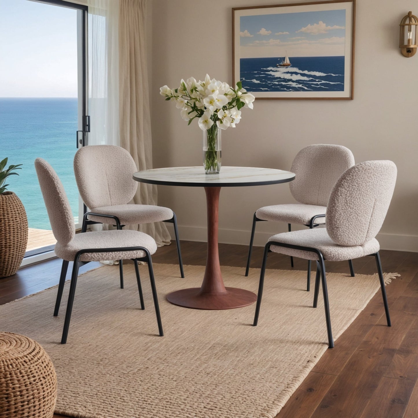 LeisureMod Bristol 27" Round Dining Table Wood Transfer Cherry/Natural/Walnut Base with MDF Table Top