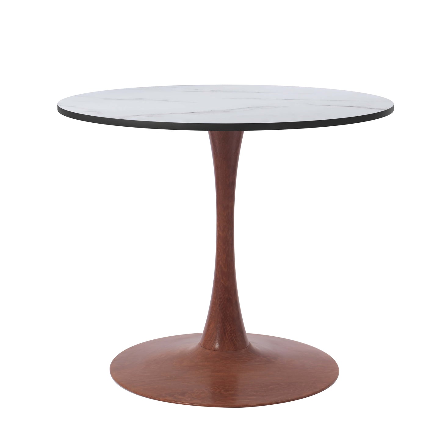 LeisureMod Bristol 27" Round Dining Table Wood Transfer Cherry/Natural/Walnut Base with MDF Table Top