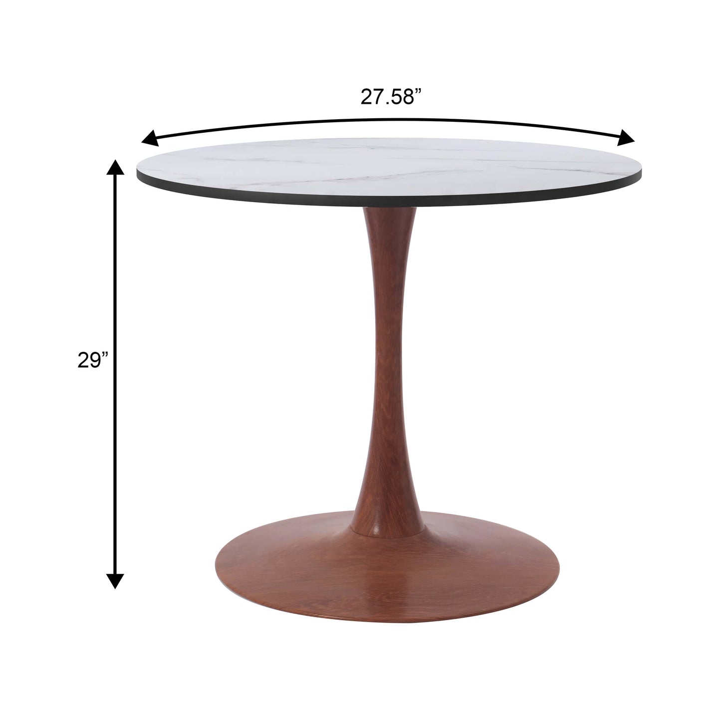 LeisureMod Bristol 27" Round Dining Table Wood Transfer Cherry/Natural/Walnut Base with MDF Table Top